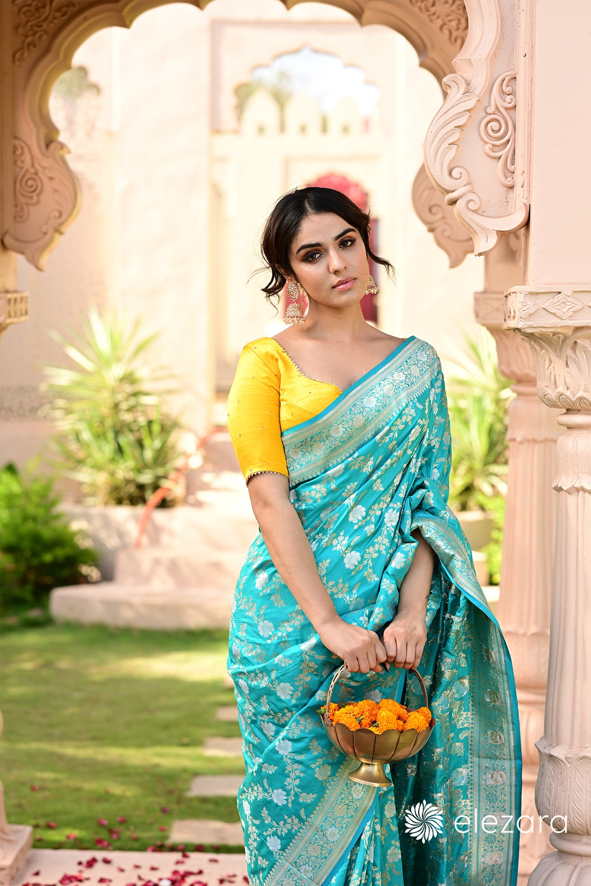 Ferozi Sona Rupa Zari Pure Katan Banarasi