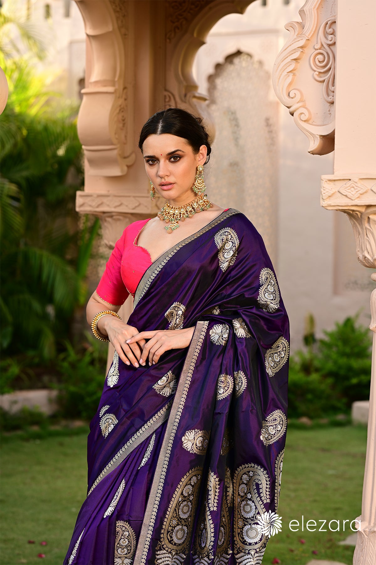 Purple Kadhwa Dual Tone Sona Rupa Zari Buta Pure Katan Banarasi