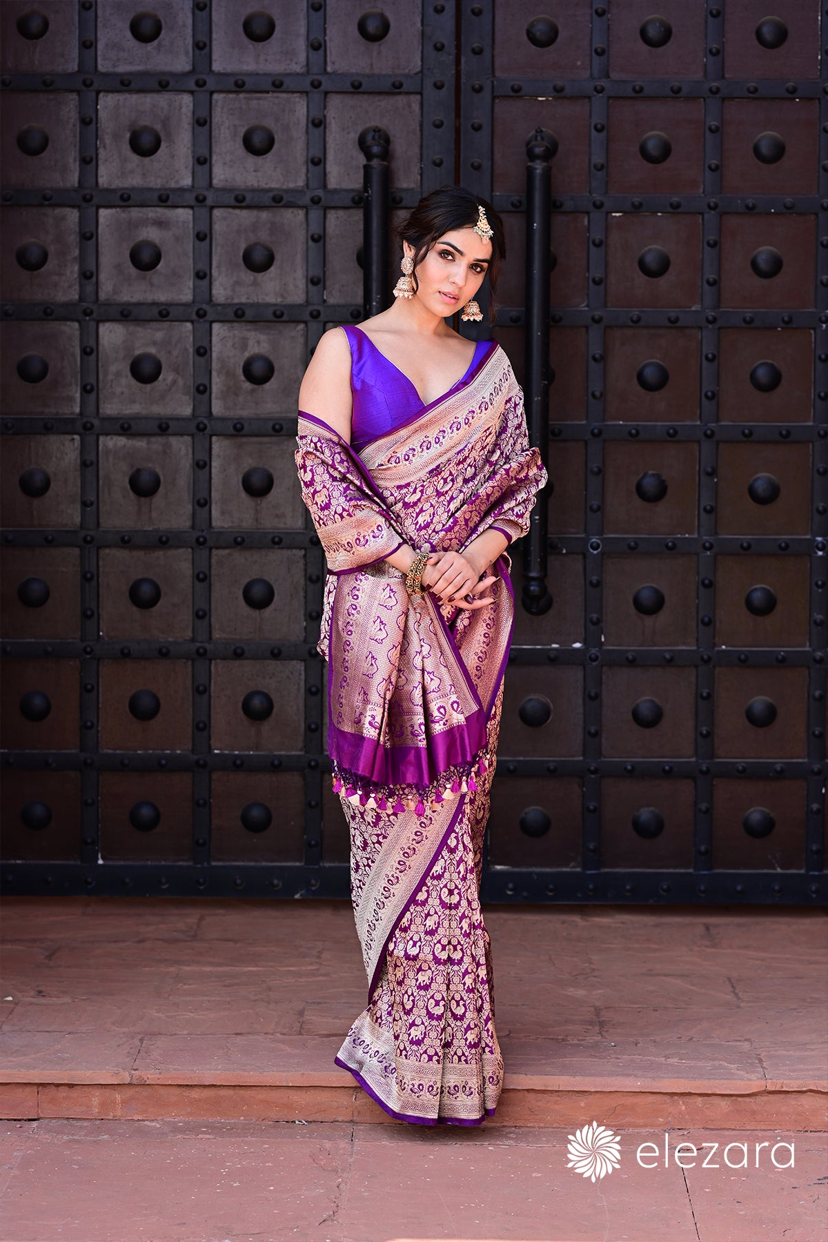 Purple Sona Zari Shikargah Pure Katan Silk Banarasi (purple buland sidhika)