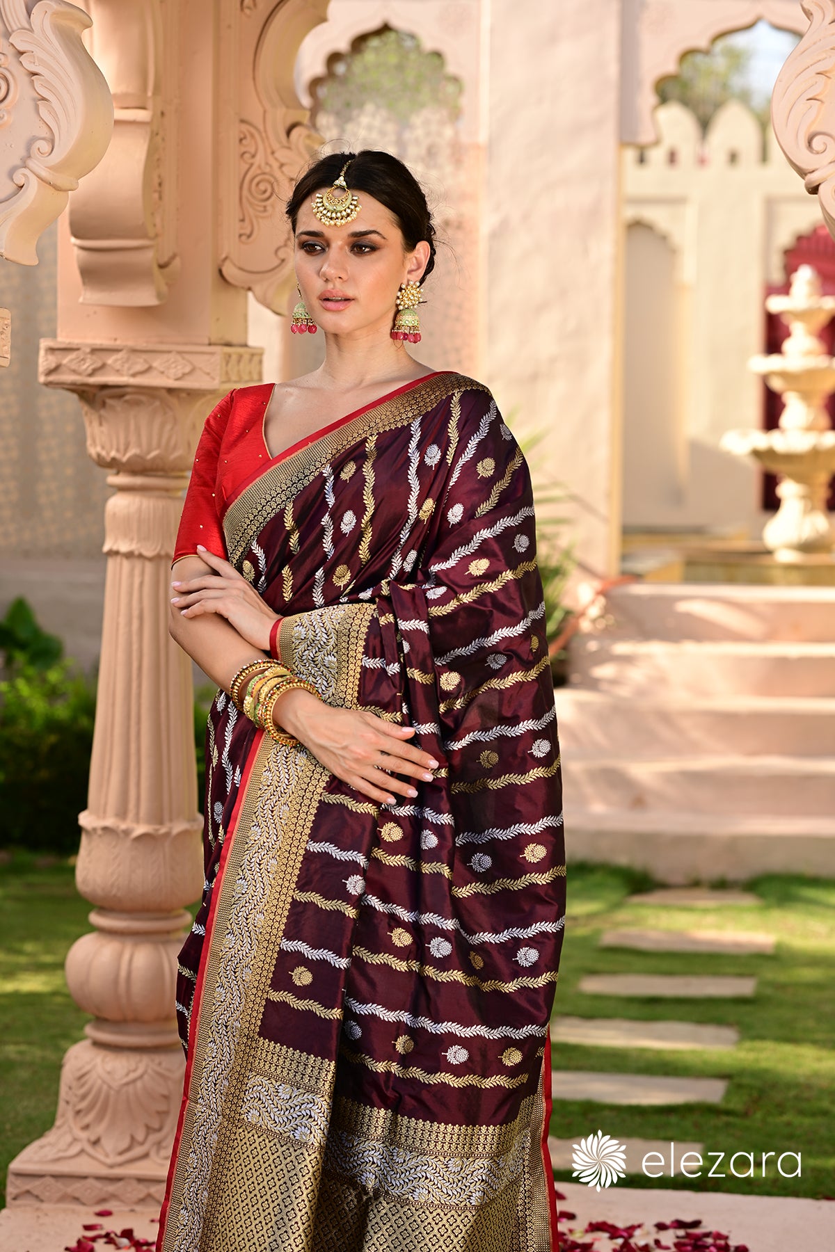 Coke-Maroon Leheriya Kadhwa Sona Rupa Pure Katan Banarasi