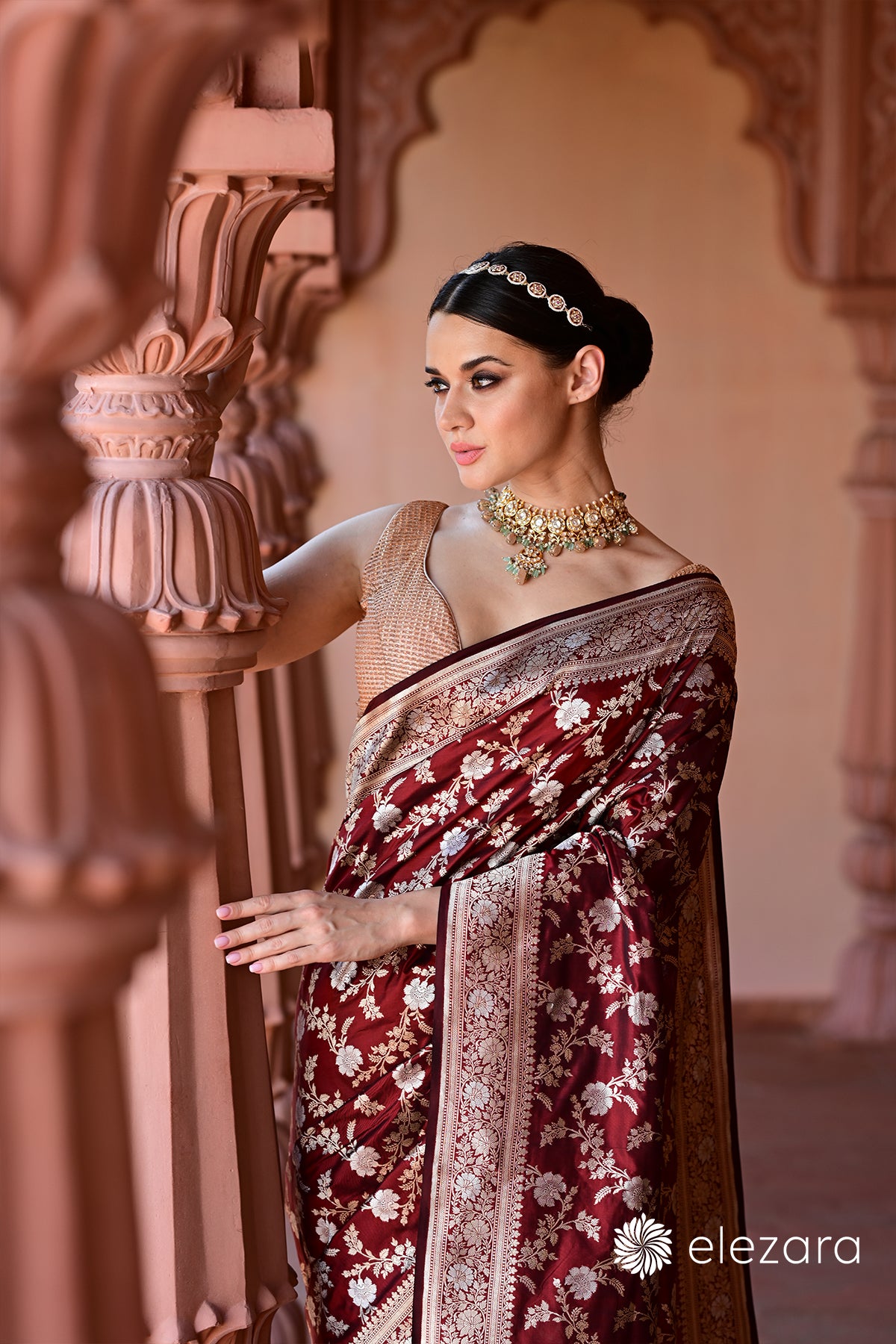 Coke-Maroon Sona Rupa Zari Pure Katan Banarasi