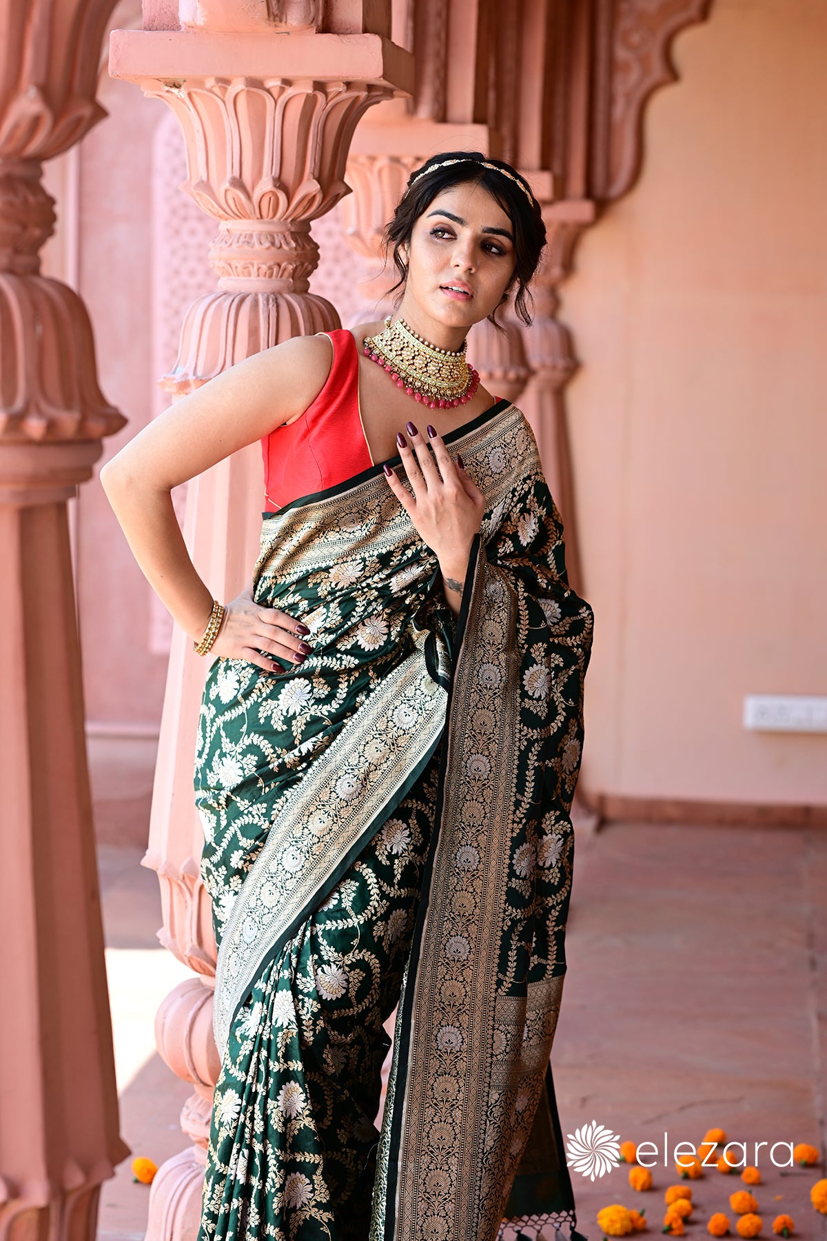 Bottle Green Sona Rupa Zari Pure Katan Banarasi