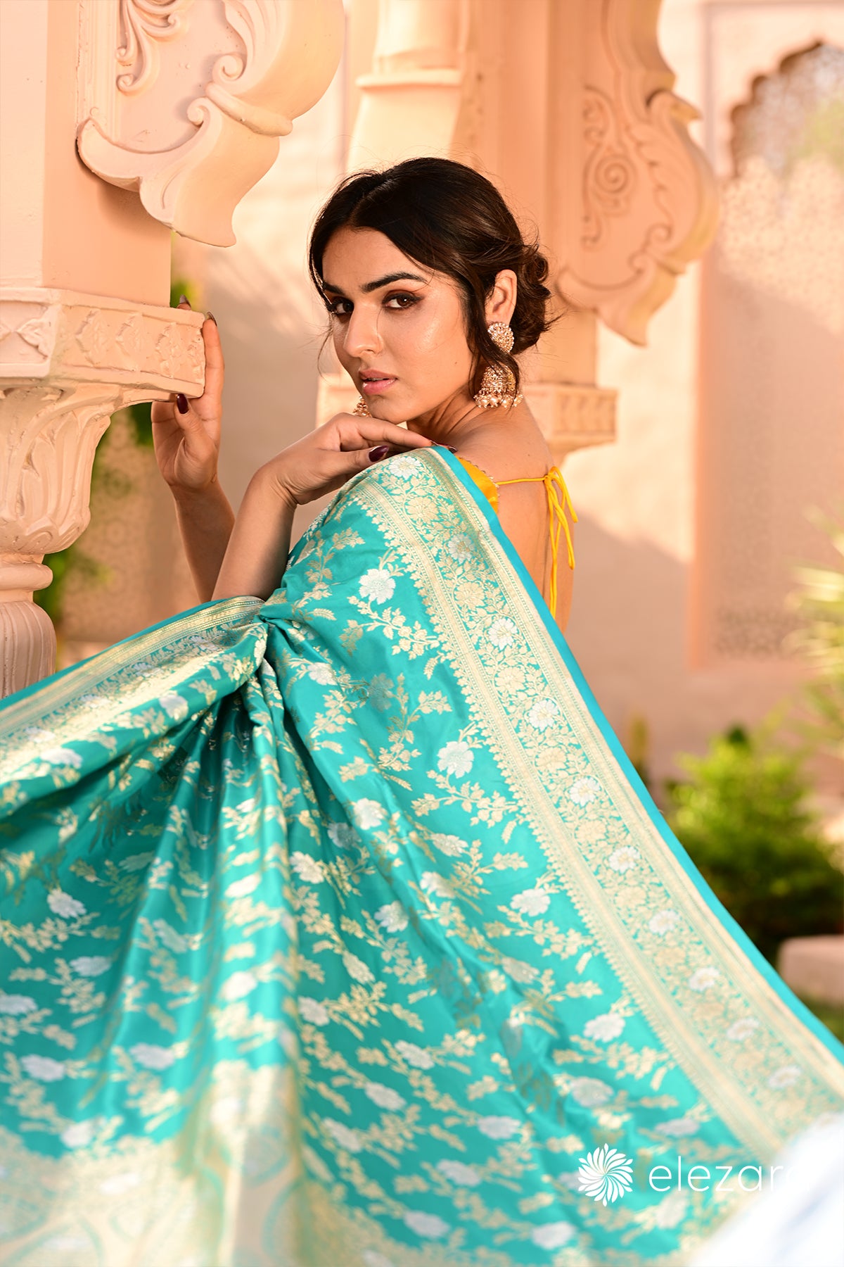 Ferozi Sona Rupa Zari Pure Katan Banarasi