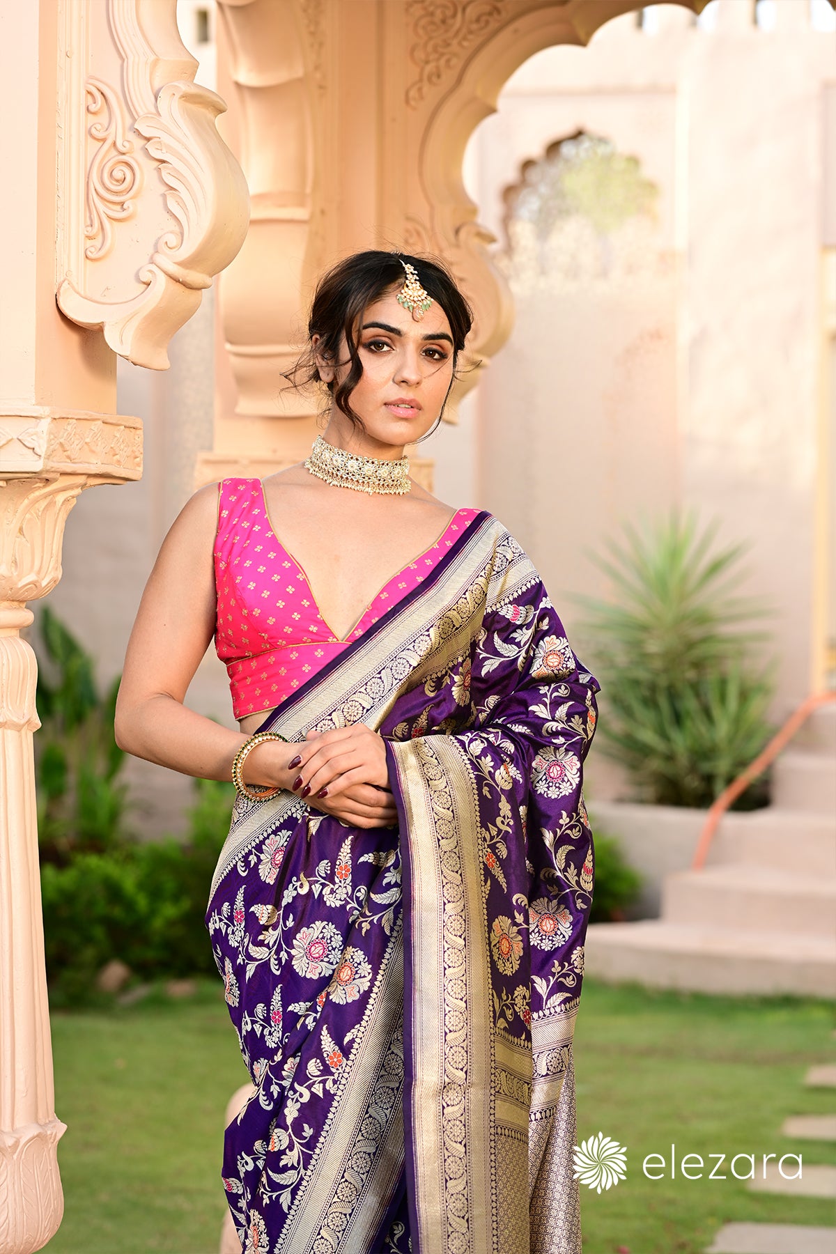 Dark Purple Sona Rupa Zari Meenakari Pure Katan Silk Banarasi