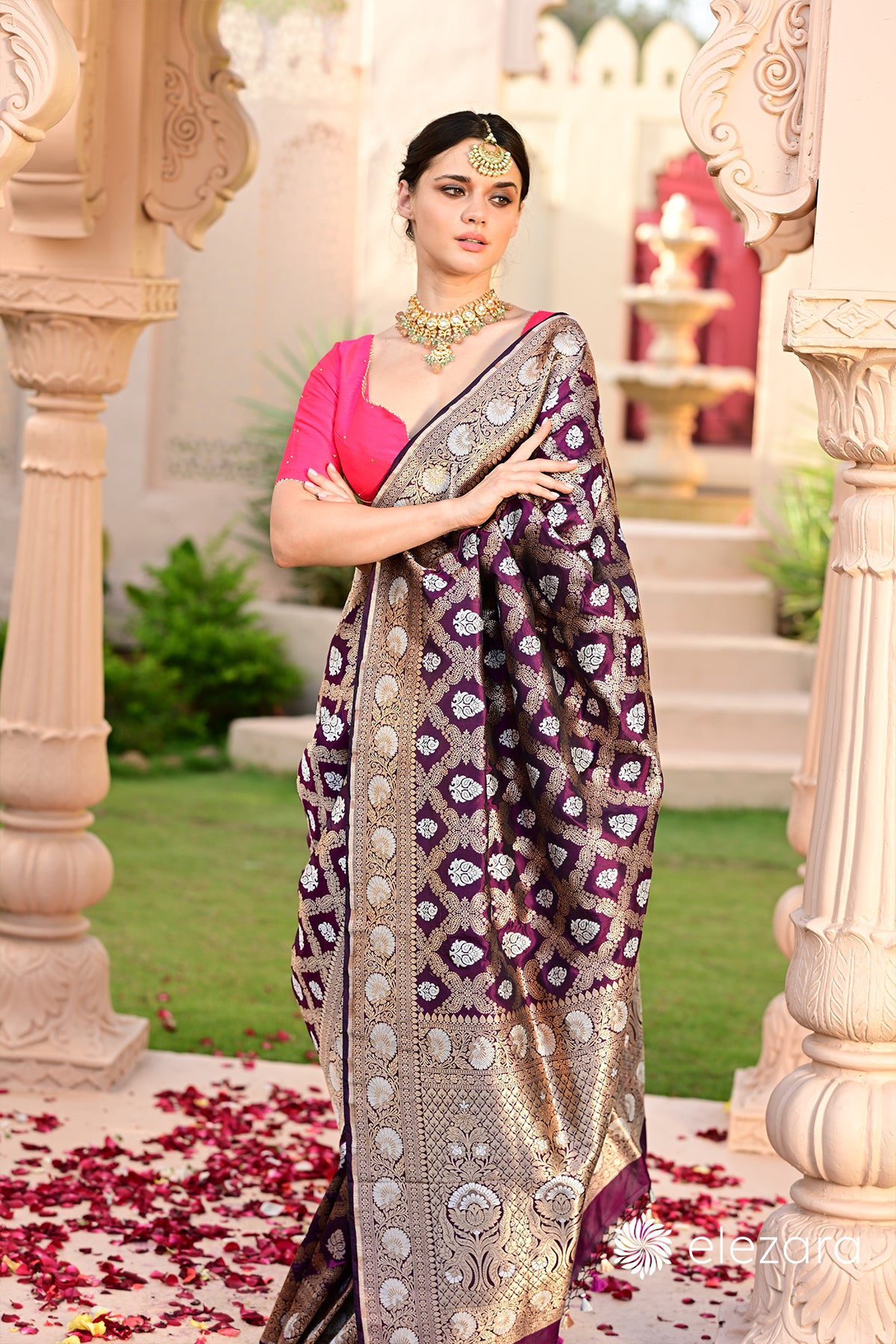 Wine Sona Rupa Zari Pure Katan Banarasi