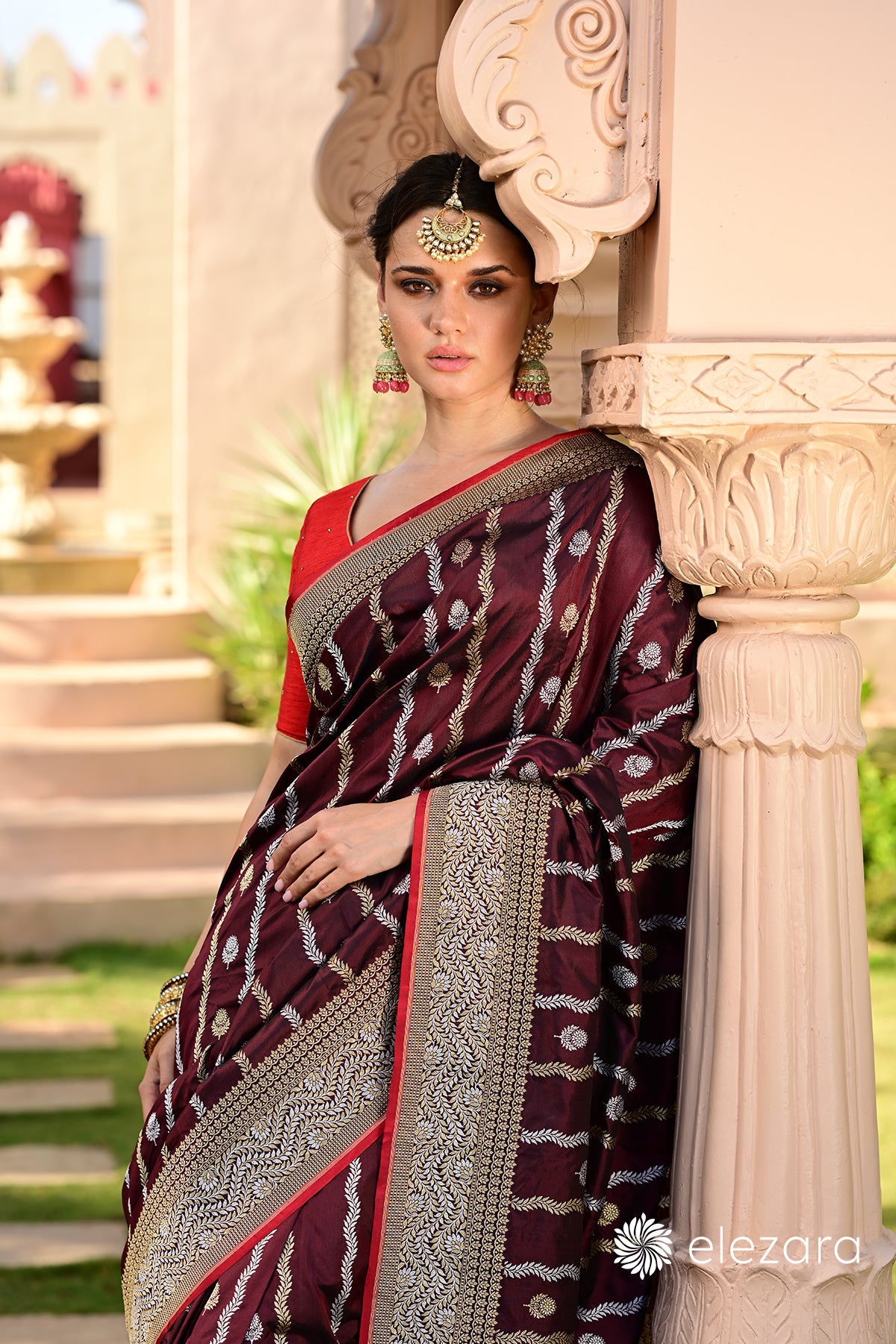 Coke-Maroon Leheriya Kadhwa Sona Rupa Pure Katan Banarasi