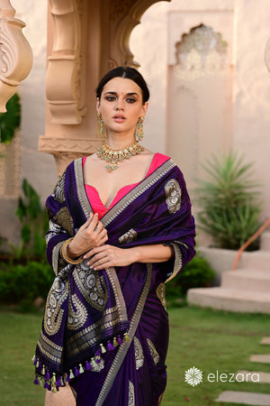 Purple Kadhwa Dual Tone Sona Rupa Zari Buta Pure Katan Banarasi