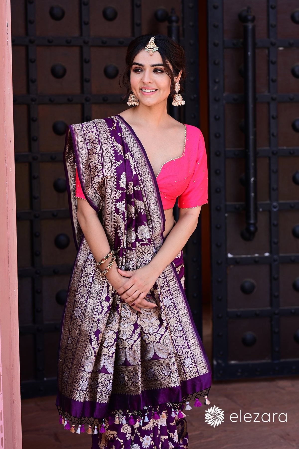 Purple-Wine Sona Rupa Zari Pure Katan Banarasi