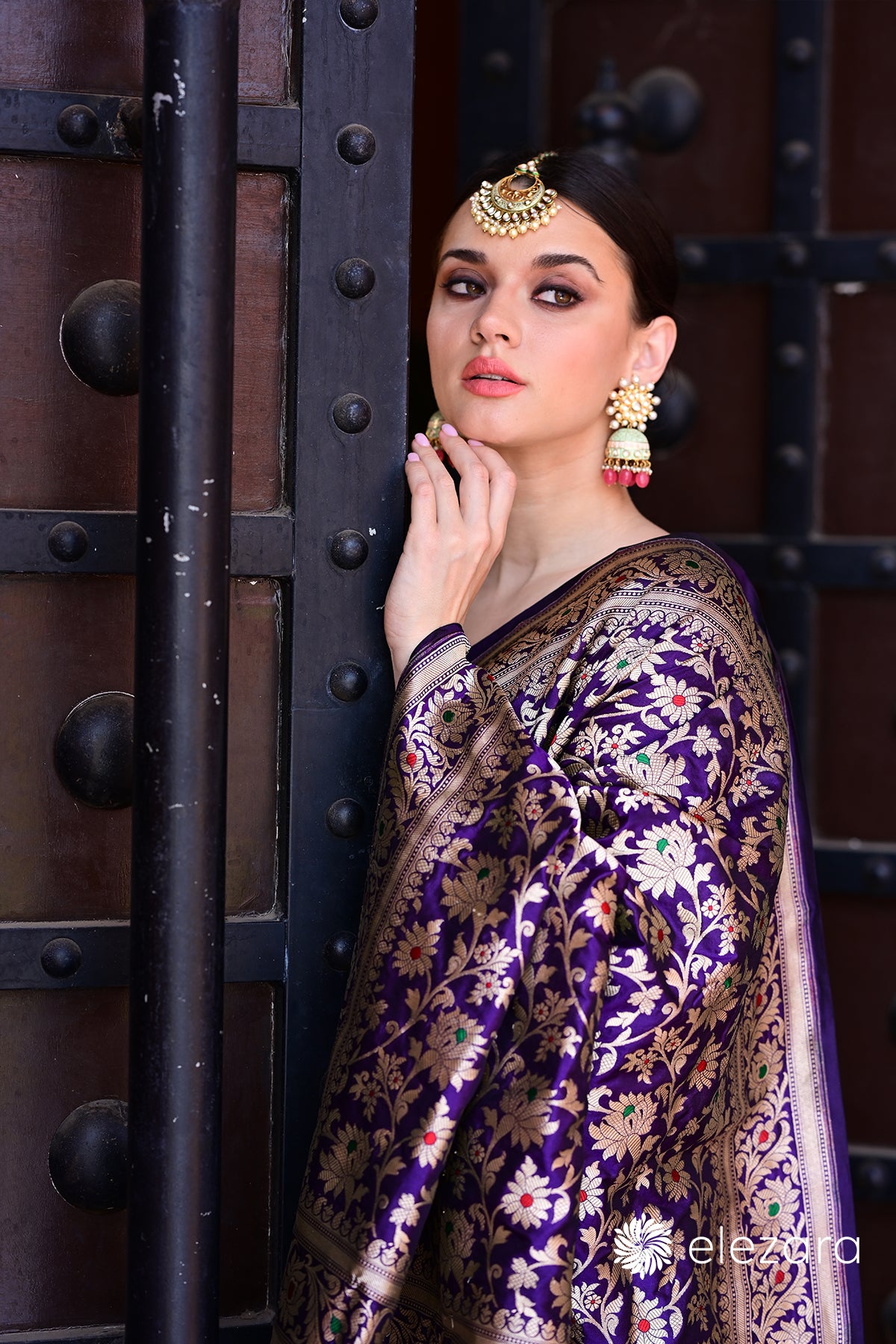 Purple Sona Rupa Zari Meenakari Pure Katan Banarasi