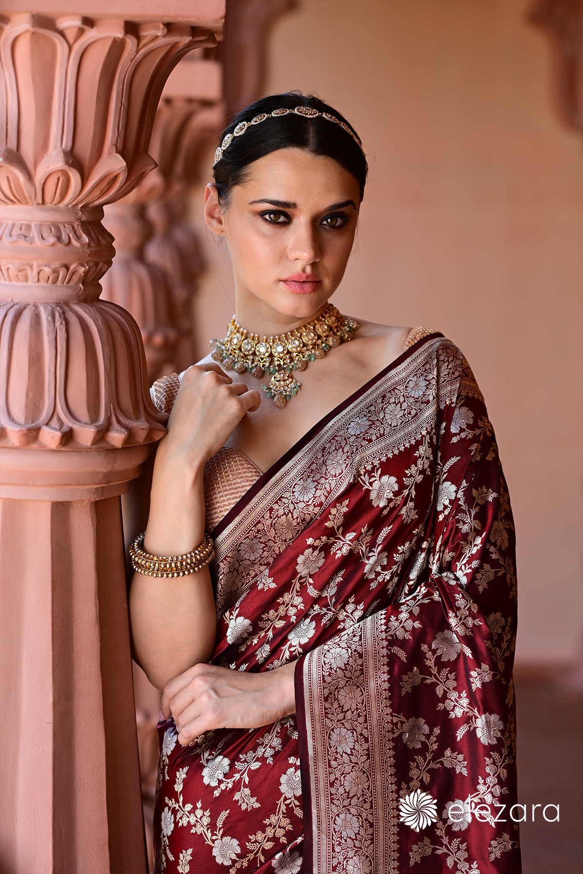 Coke-Maroon Sona Rupa Zari Pure Katan Banarasi