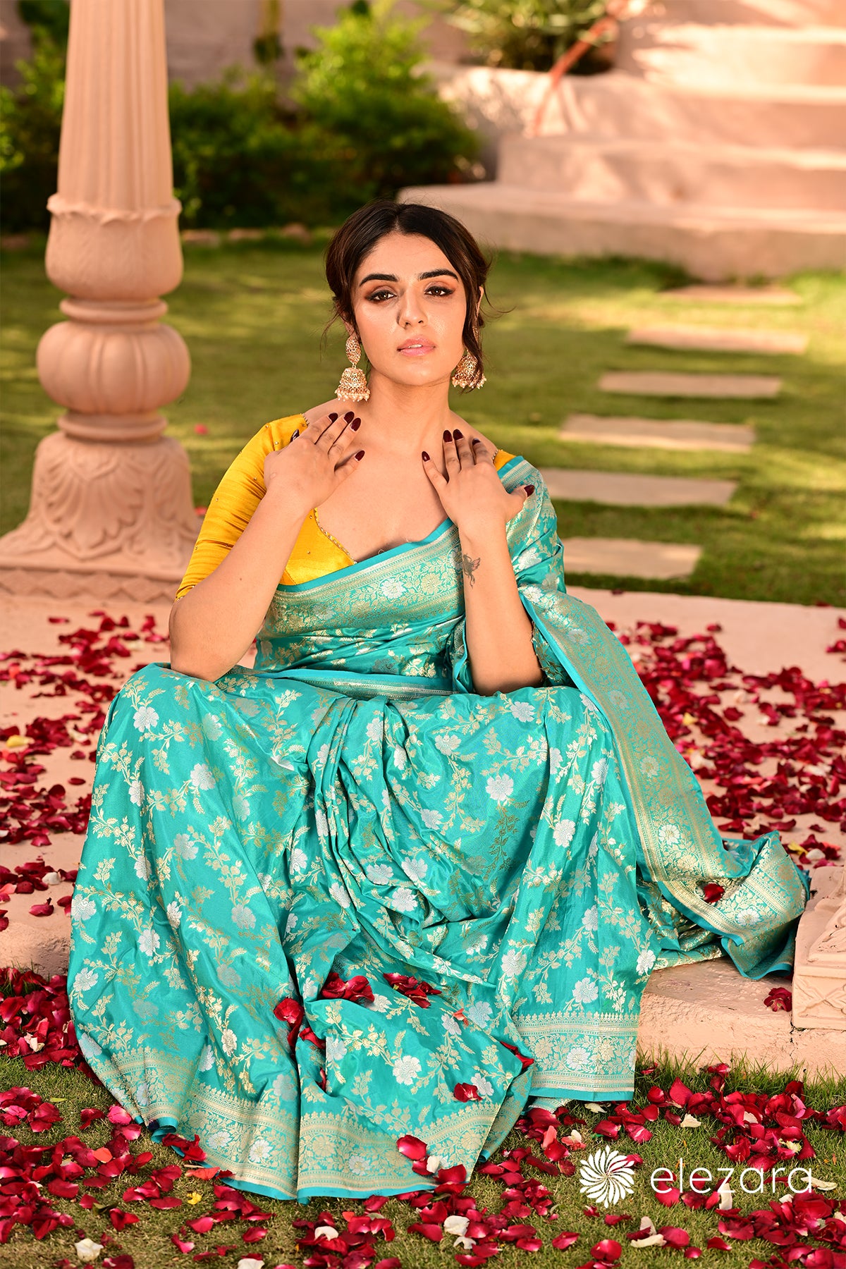 Ferozi Sona Rupa Zari Pure Katan Banarasi