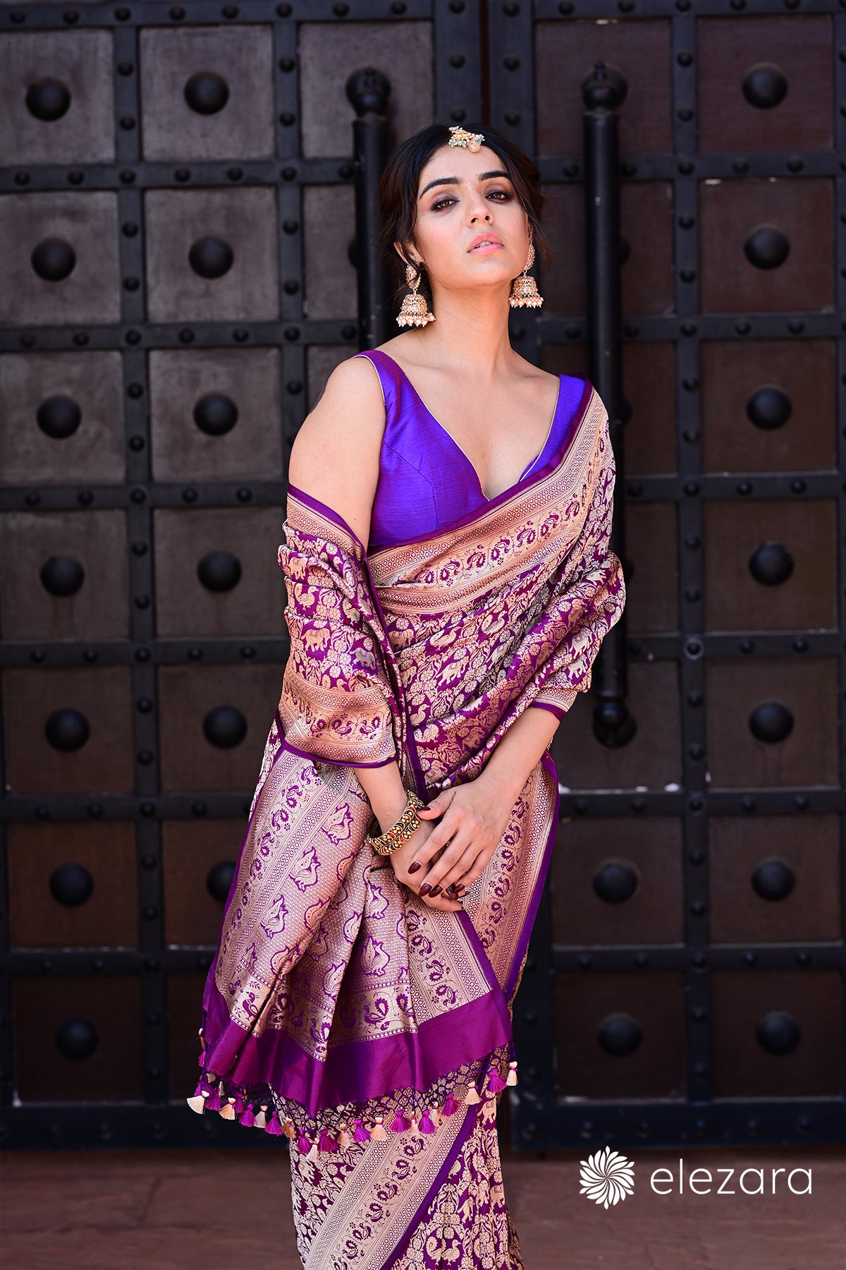 Purple Sona Zari Shikargah Pure Katan Silk Banarasi (purple buland sidhika)