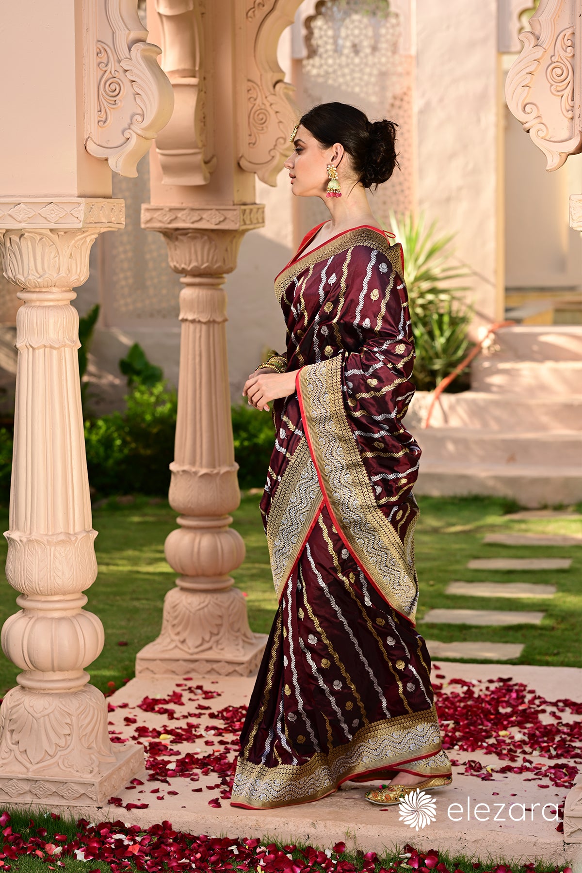 Coke-Maroon Leheriya Kadhwa Sona Rupa Pure Katan Banarasi