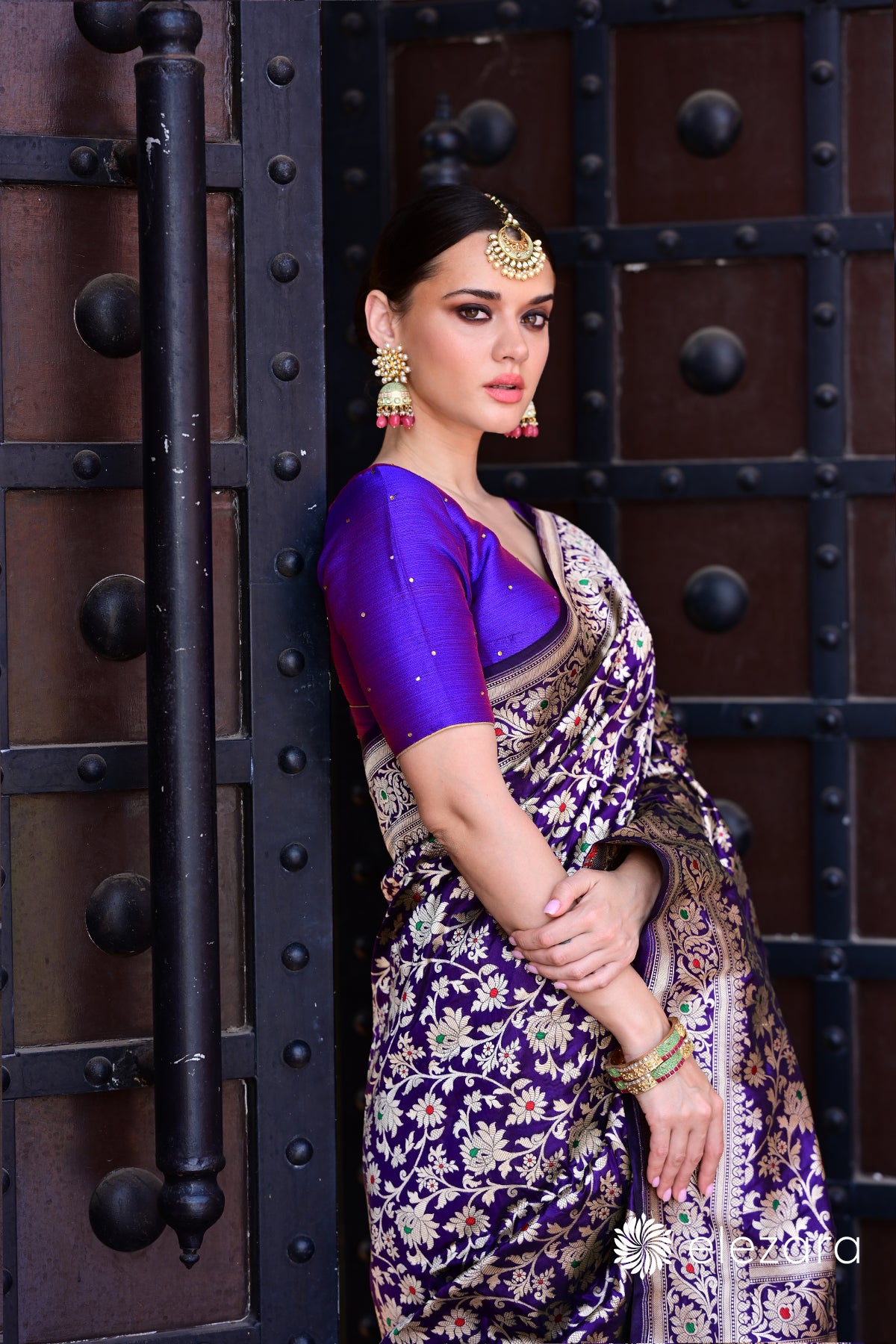 Purple Sona Rupa Zari Meenakari Pure Katan Banarasi