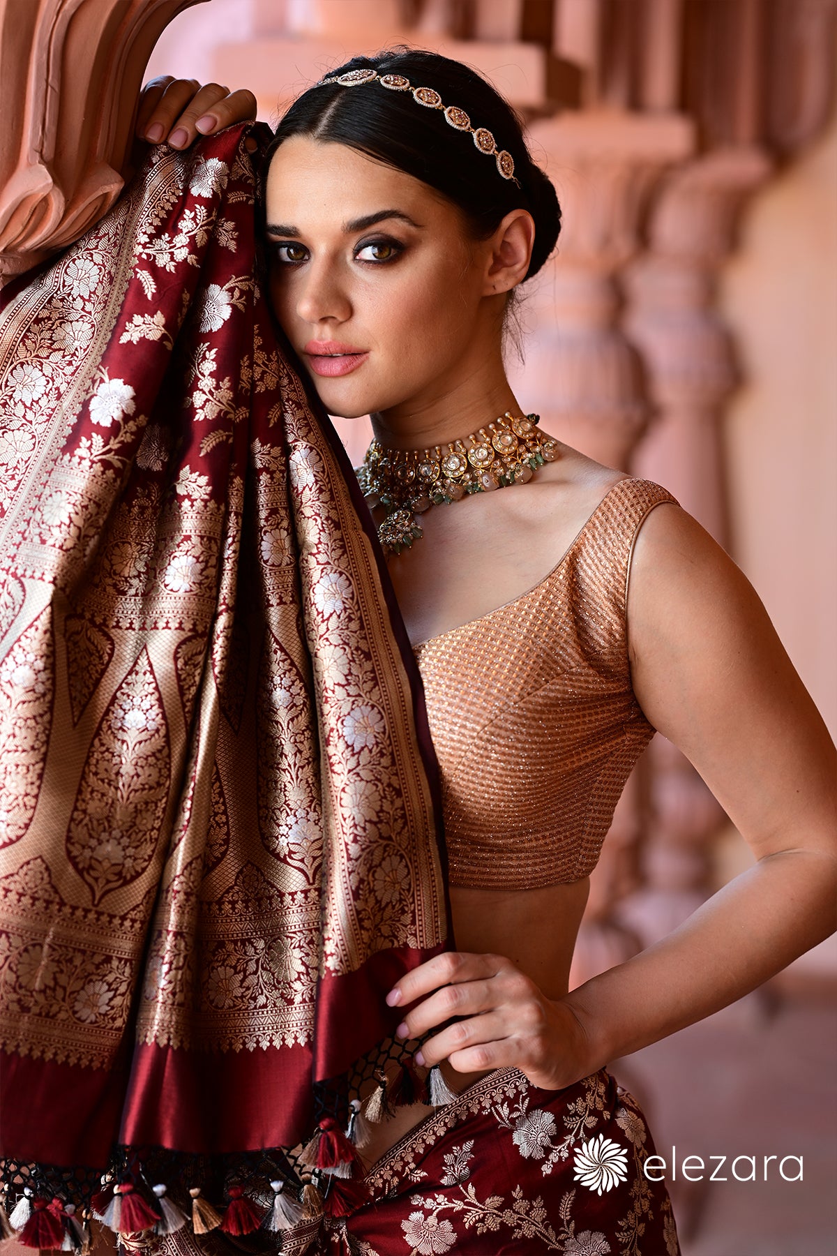 Coke-Maroon Sona Rupa Zari Pure Katan Banarasi