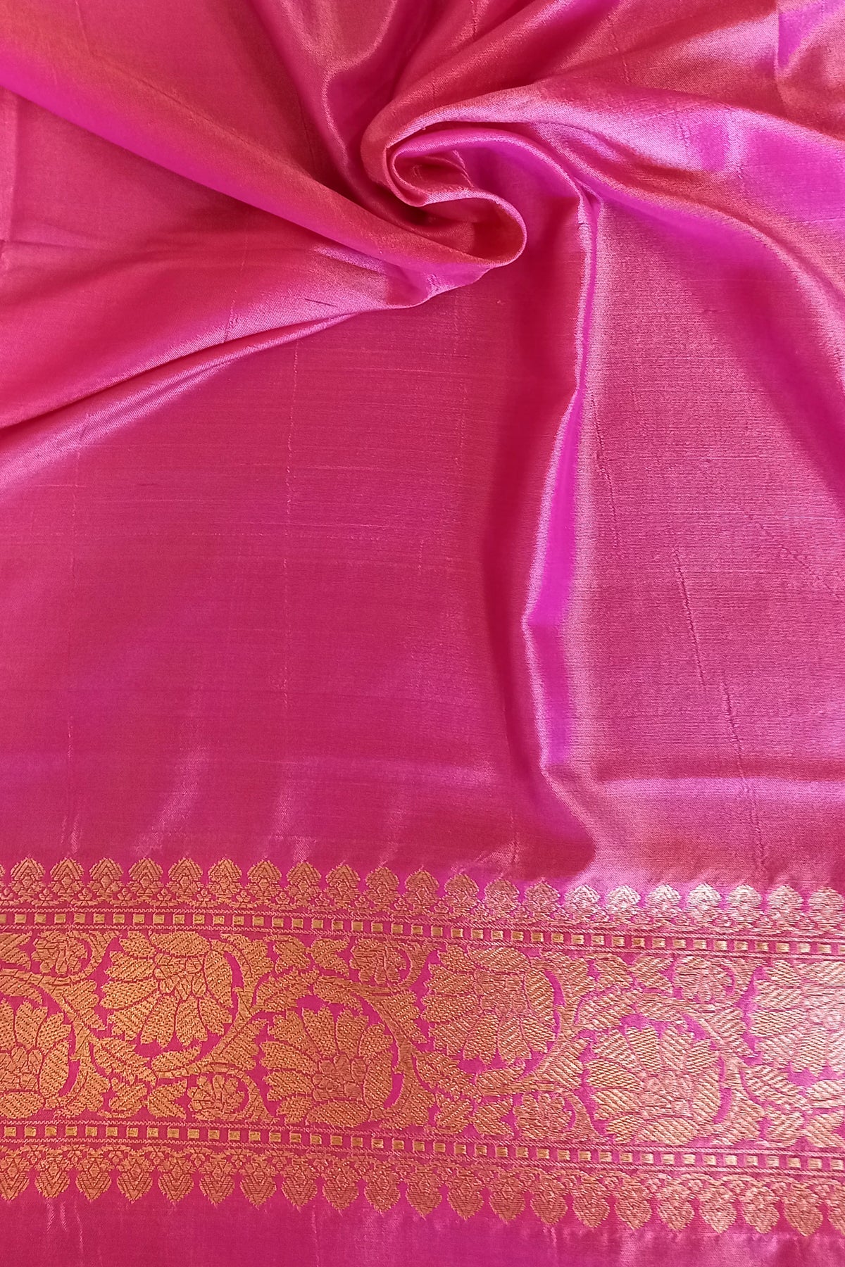 Grey Kadhiyal Pink Border Sona Rupa Pure Katan Banarasi