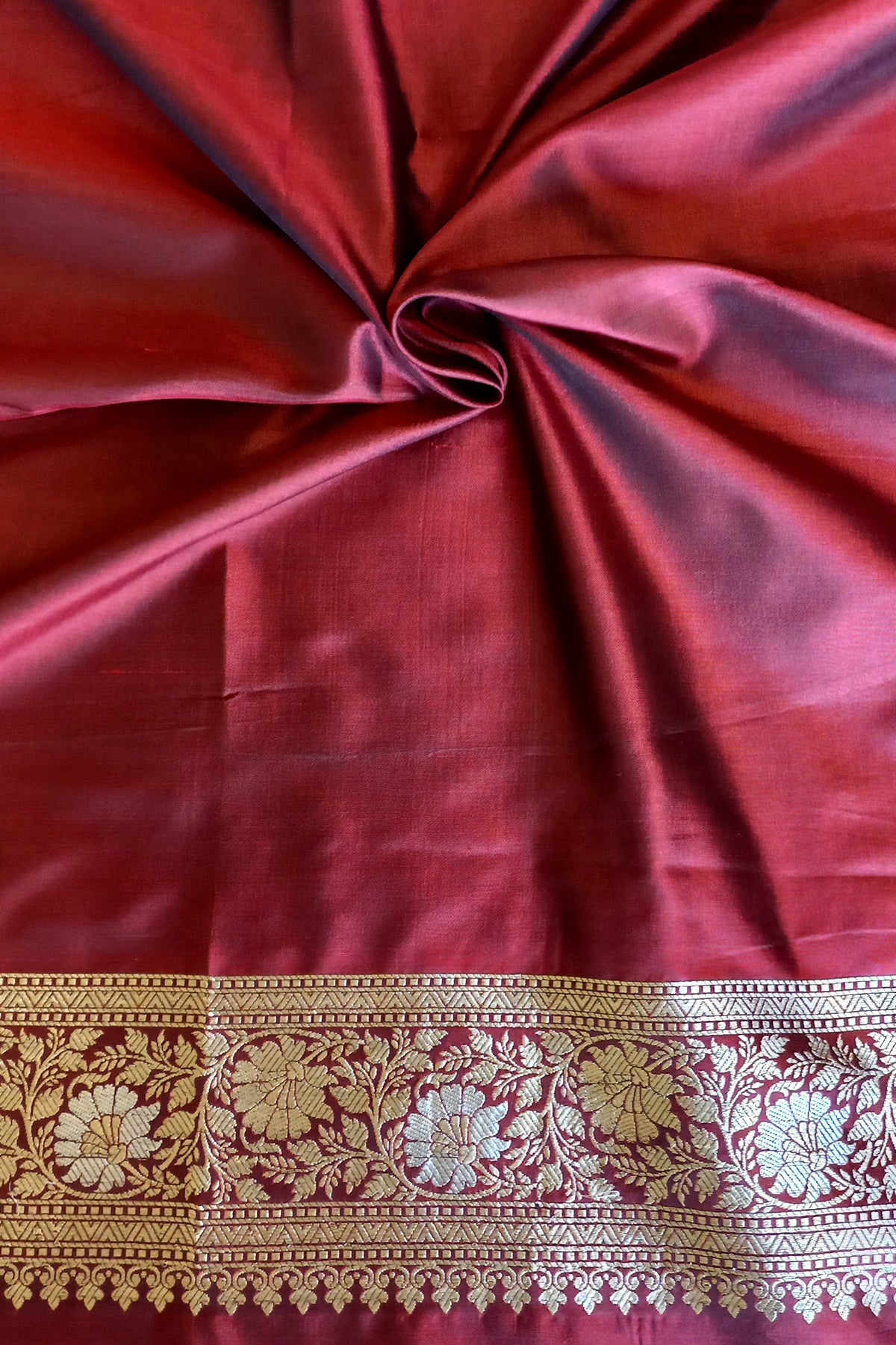 Coke-Maroon Sona Rupa Zari Pure Katan Banarasi