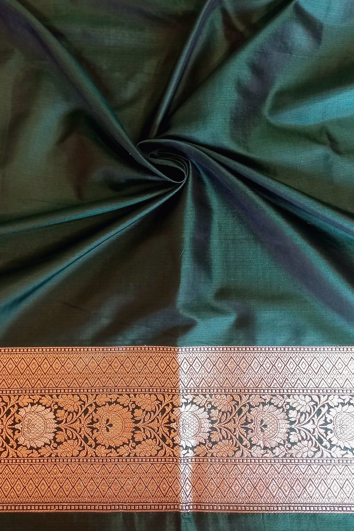 Bottle Green Sona Rupa Zari Pure Katan Banarasi