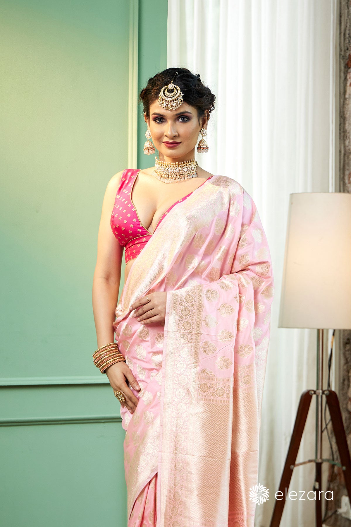 Blush Pink Floral Buta Pure Katan Silk Banarasi