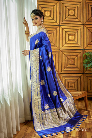 Royal Blue Kadhwa Buta Meenakari Pure Katan Silk Ektara Banarasi