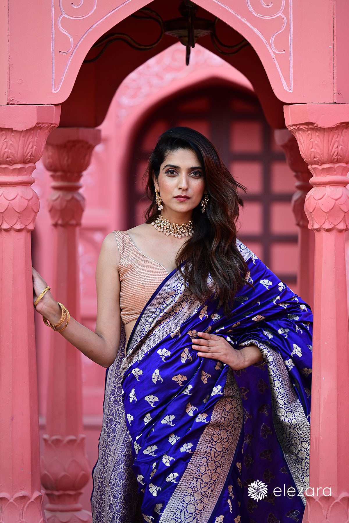 Royal Blue Floral Buti Pure Katan Silk Banarasi