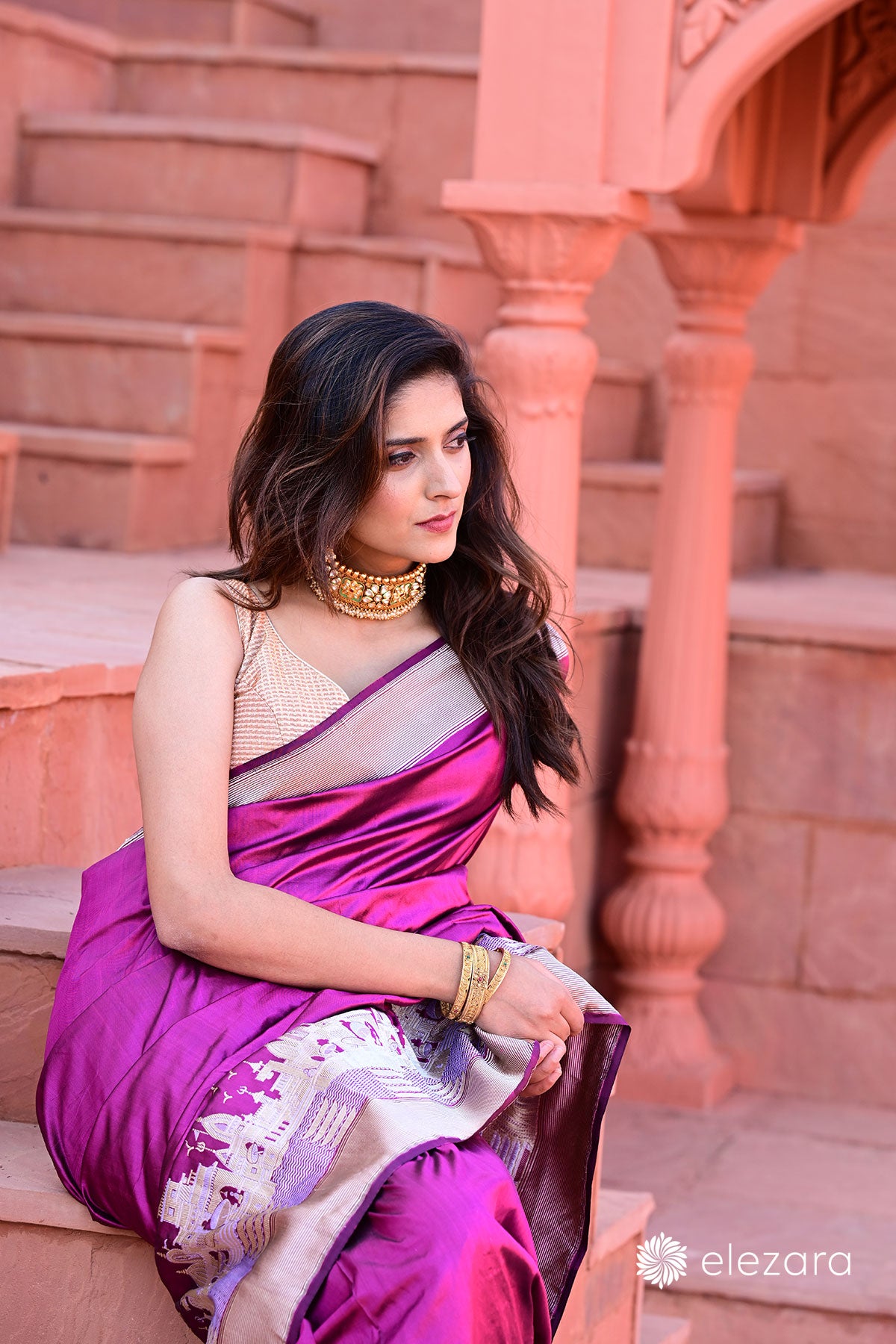 Wine Kashighat Kadhwa Pure Katan Silk Banarasi