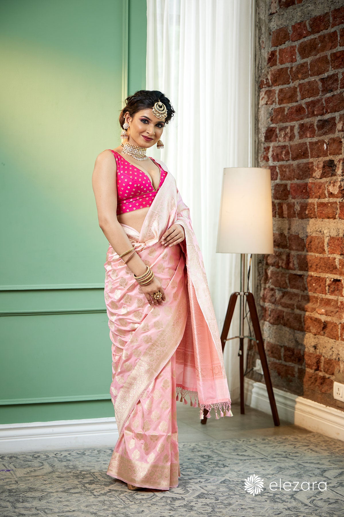 Blush Pink Floral Buta Pure Katan Silk Banarasi