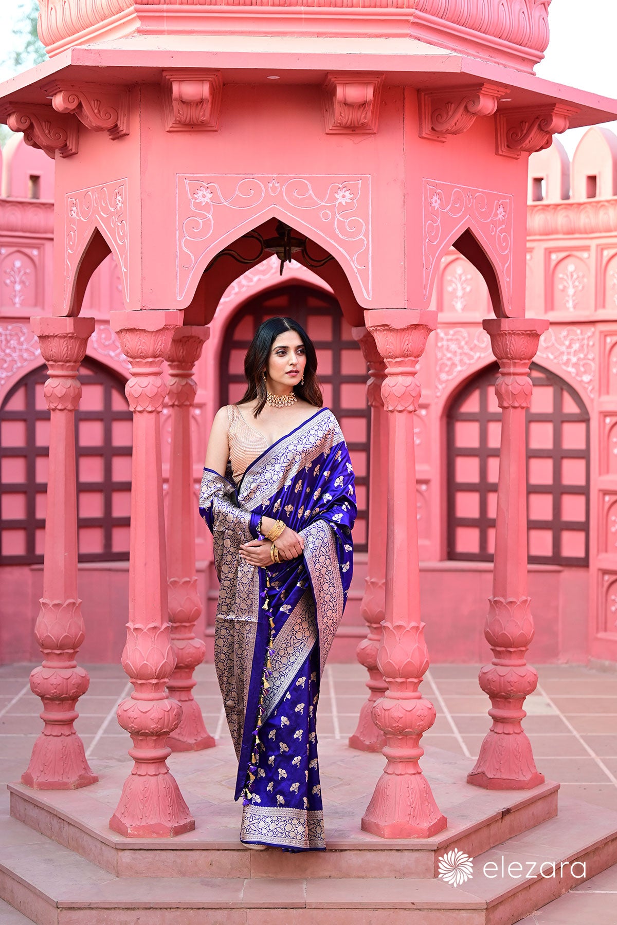 Royal Blue Floral Buti Pure Katan Silk Banarasi