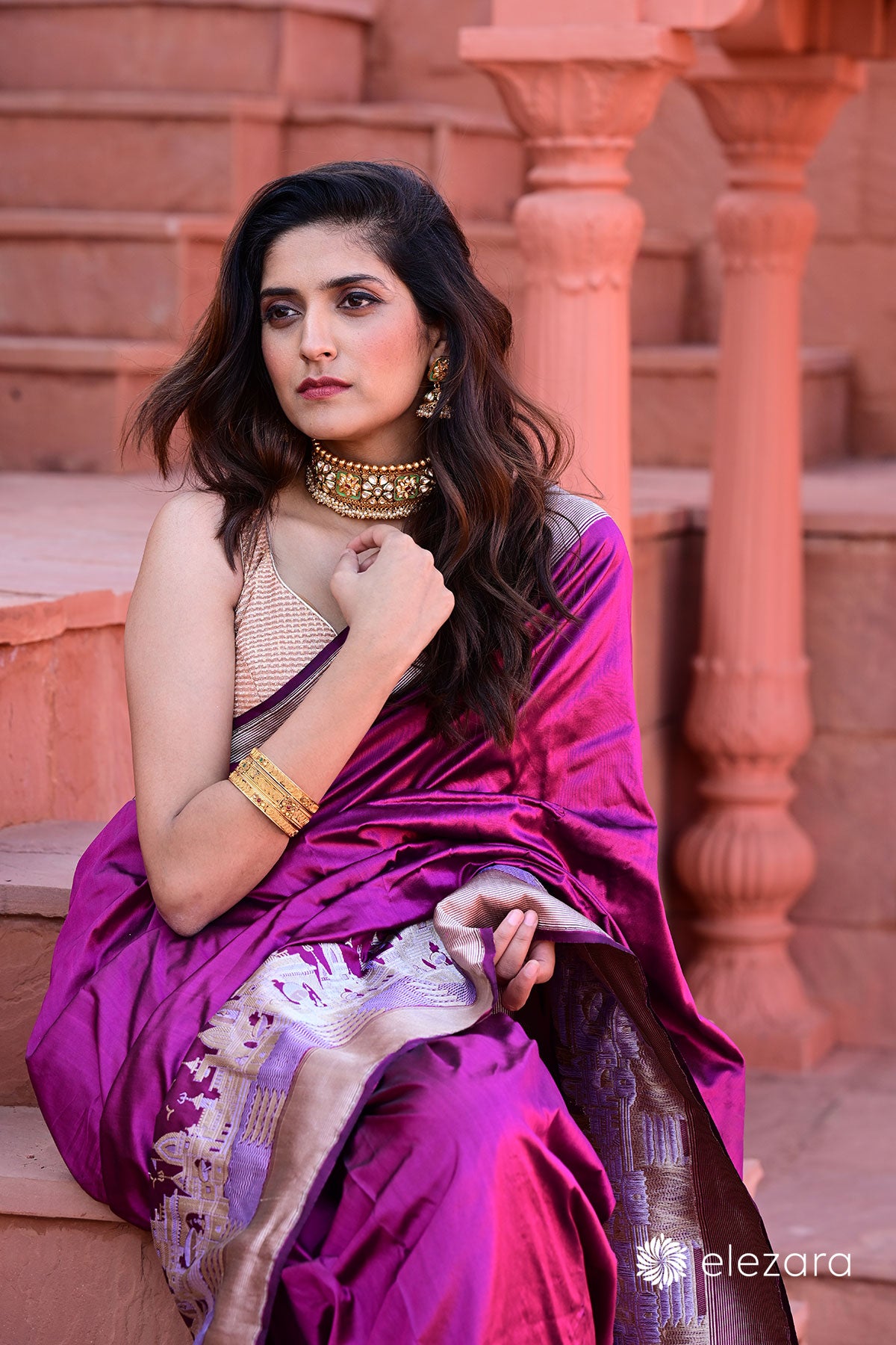 Wine Kashighat Kadhwa Pure Katan Silk Banarasi