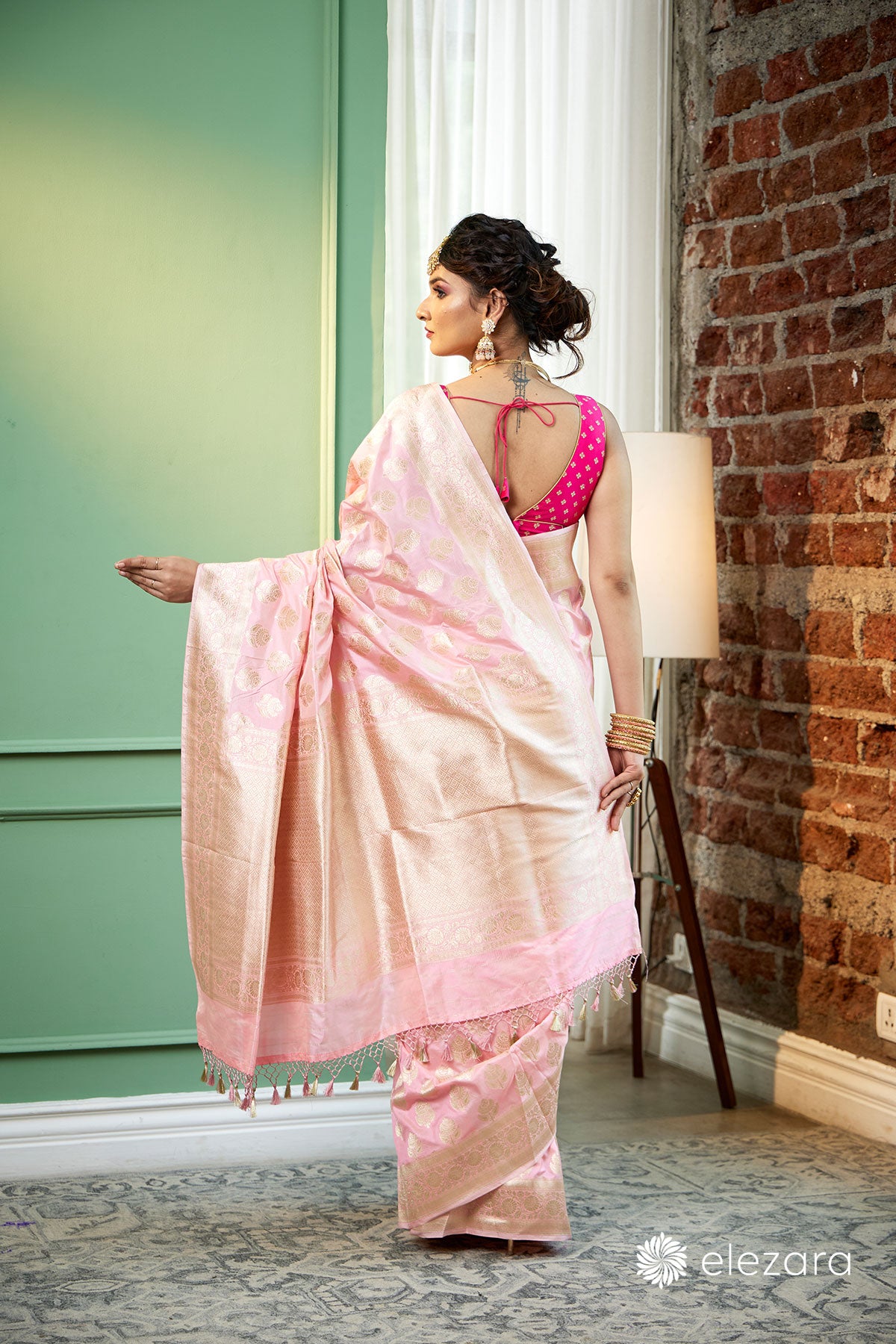 Blush Pink Floral Buta Pure Katan Silk Banarasi