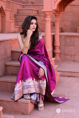 Wine Kashighat Kadhwa Pure Katan Silk Banarasi