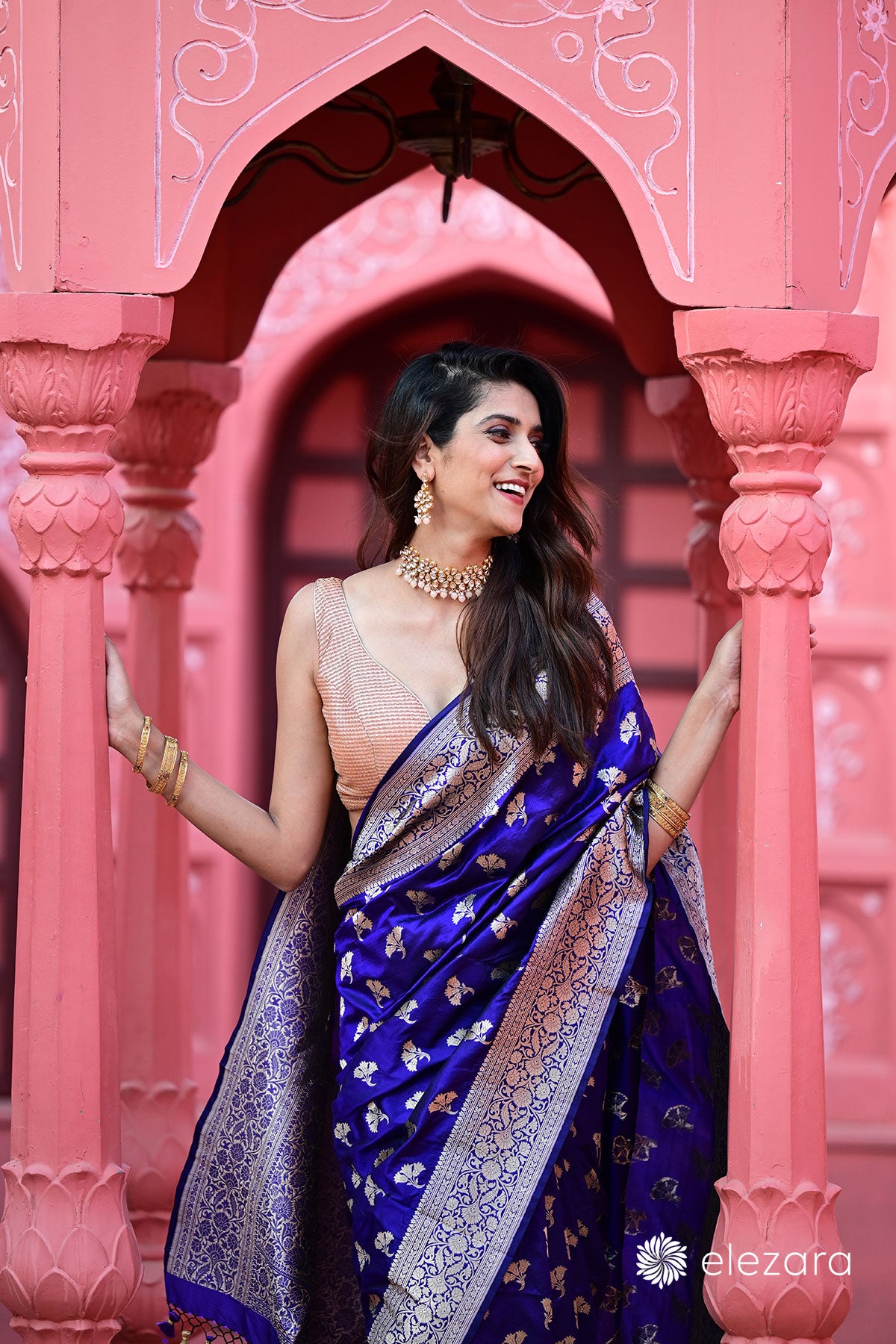 Royal Blue Floral Buti Pure Katan Silk Banarasi