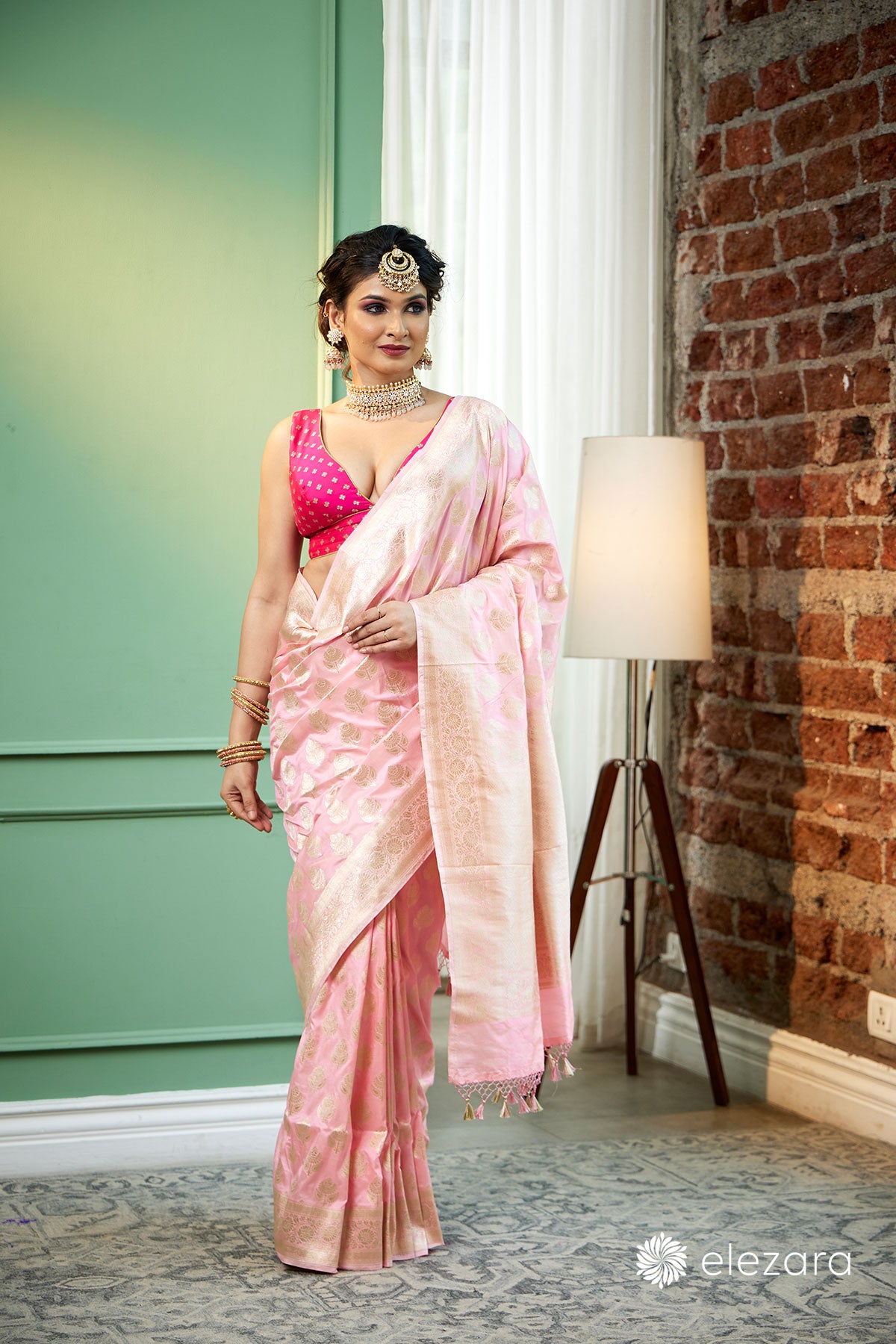 Blush Pink Floral Buta Pure Katan Silk Banarasi