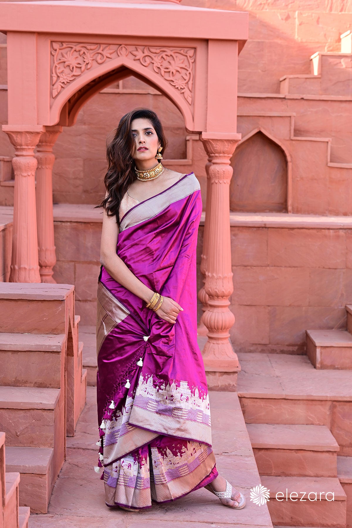 Wine Kashighat Kadhwa Pure Katan Silk Banarasi