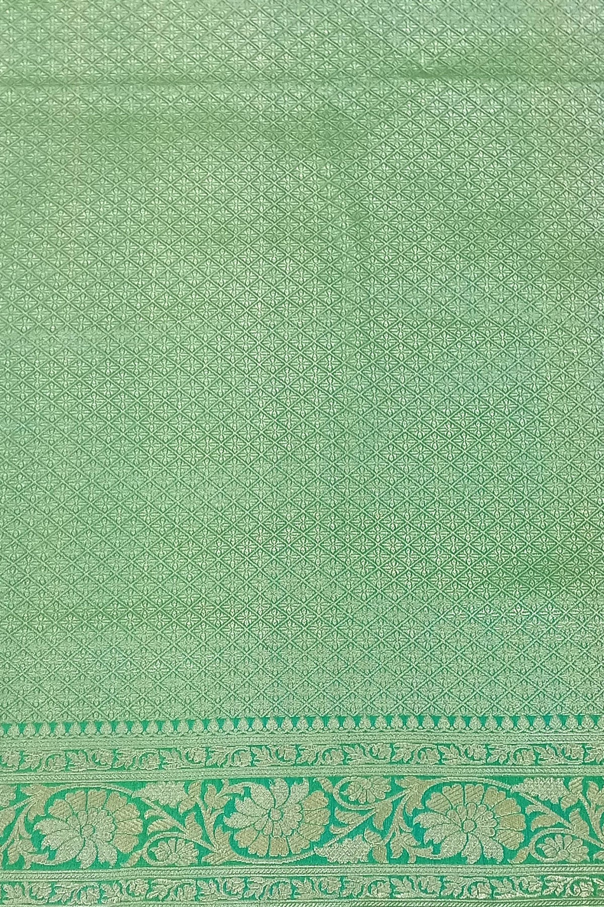 Sea Green Dual Tone Floral Jaal Pure Katan Silk Banarasi