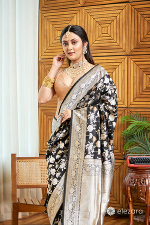 Black Rupa and copper Zari Pure Katan Silk Banarasi