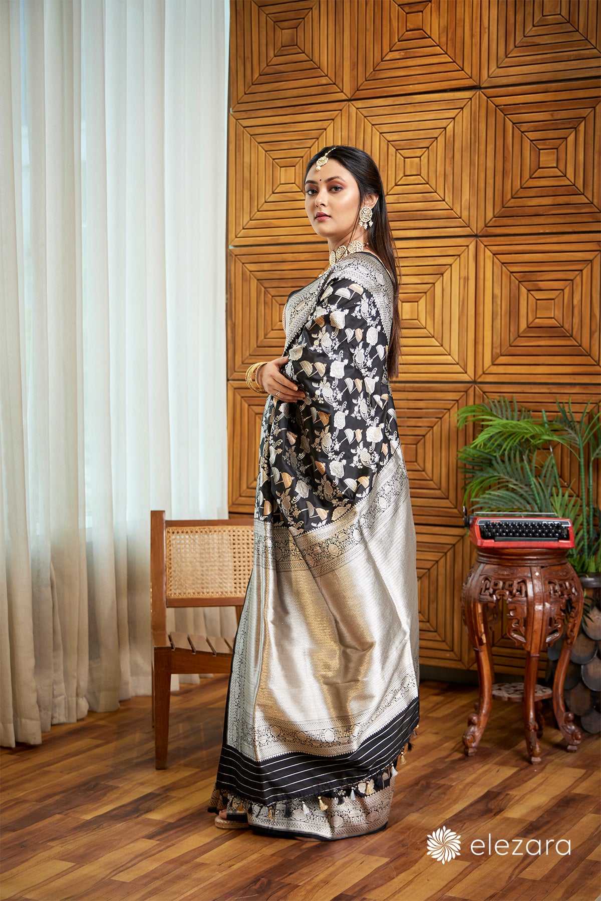 Black Rupa and copper Zari Pure Katan Silk Banarasi