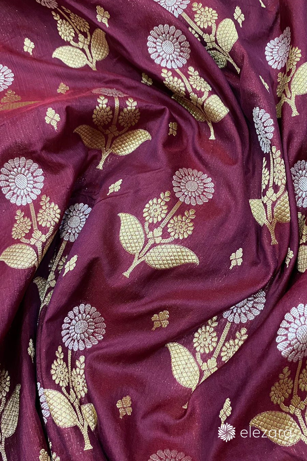 Garnet Sona Rupa zari Pure Katan Silk Banarasi