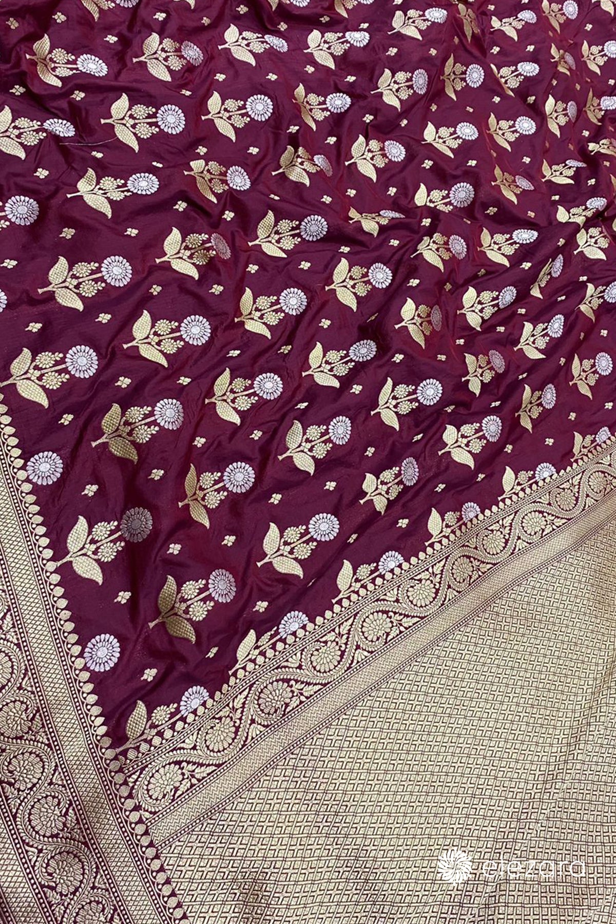 Garnet Sona Rupa zari Pure Katan Silk Banarasi