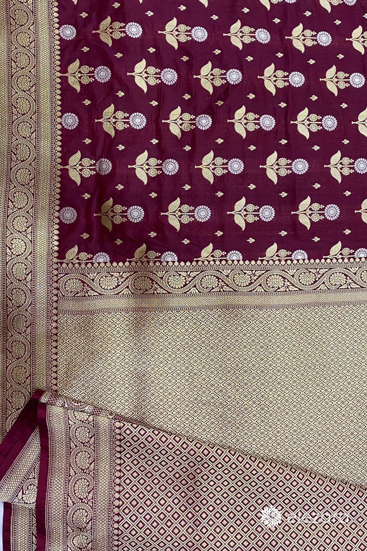 Garnet Sona Rupa zari Pure Katan Silk Banarasi