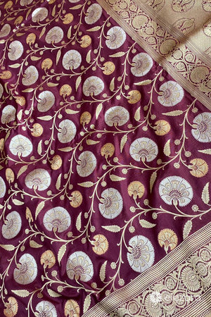 Garnet Sona Rupa Copper Zari Pure Katan Silk Banarasi