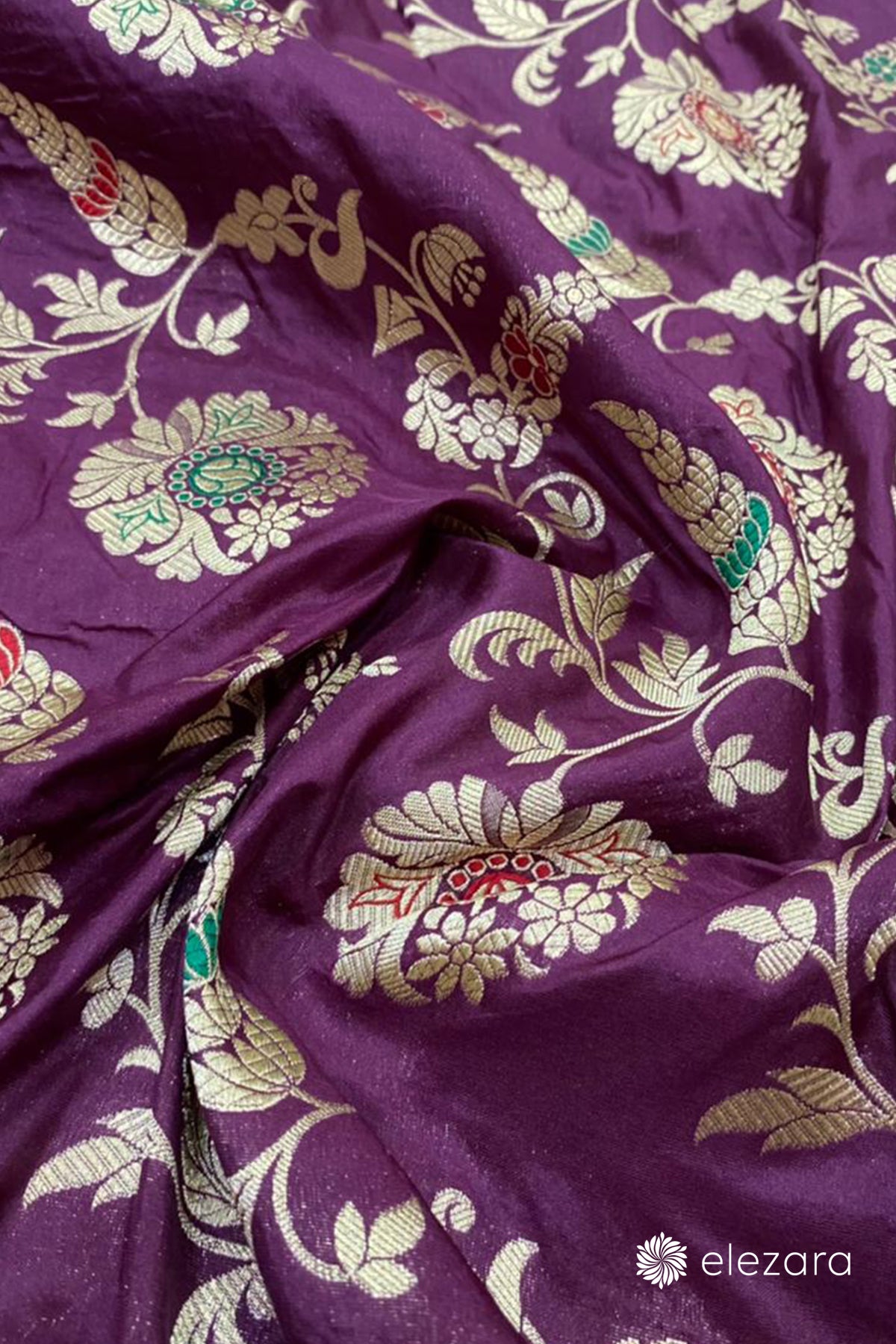 Garnet Sona Rupa zari with Meenakari Pure Katan Silk Banarasi