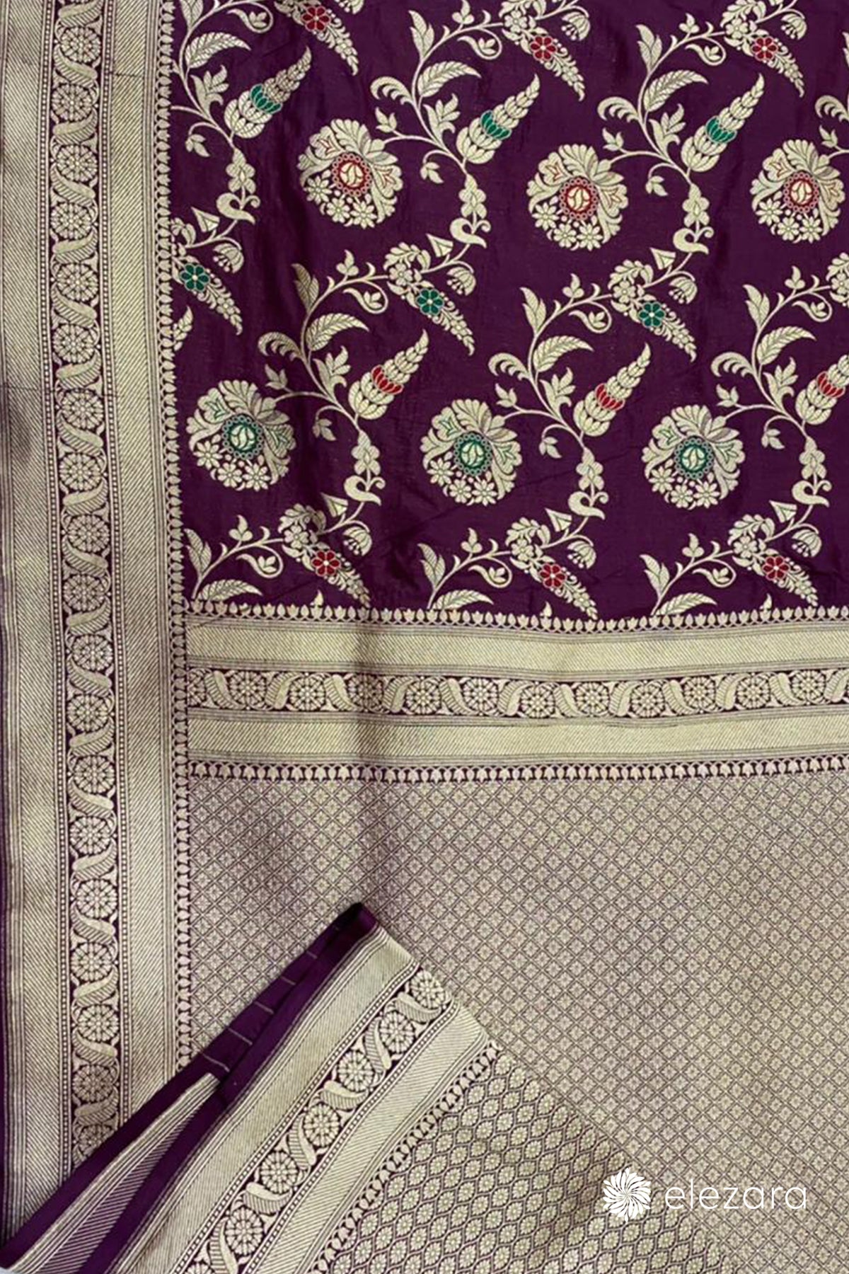 Garnet Sona Rupa zari with Meenakari Pure Katan Silk Banarasi