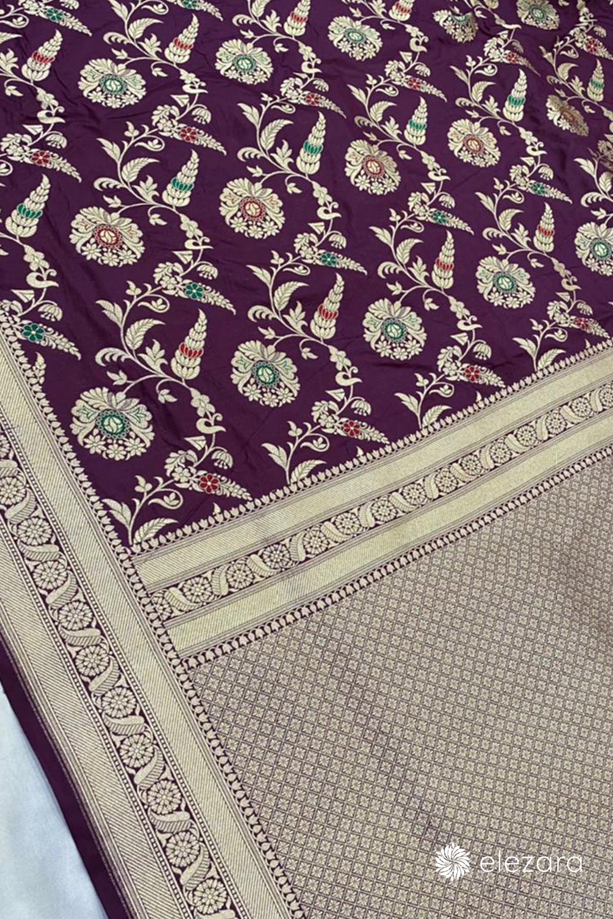 Garnet Sona Rupa zari with Meenakari Pure Katan Silk Banarasi