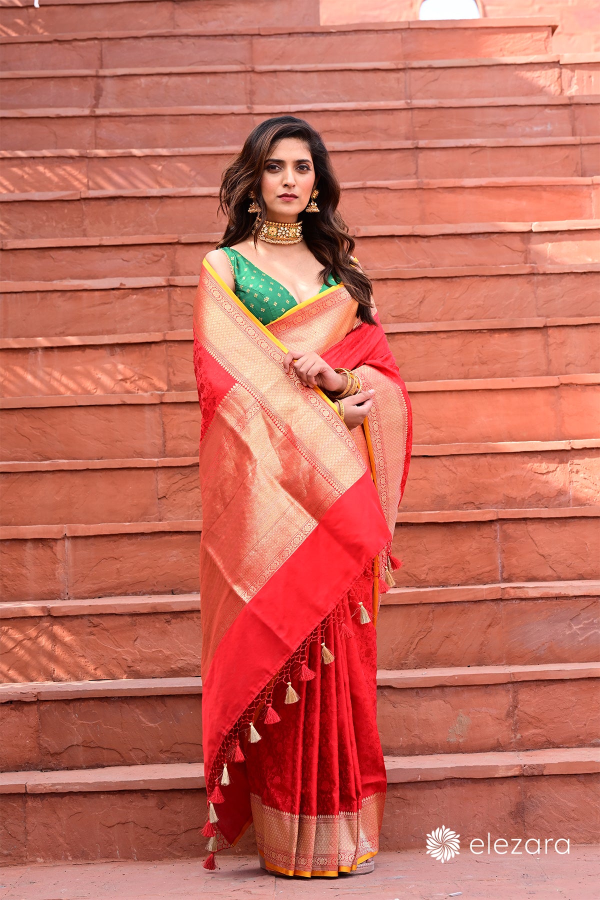 Handwoven Red Tanchoi Pure Katan Silk Banarasi