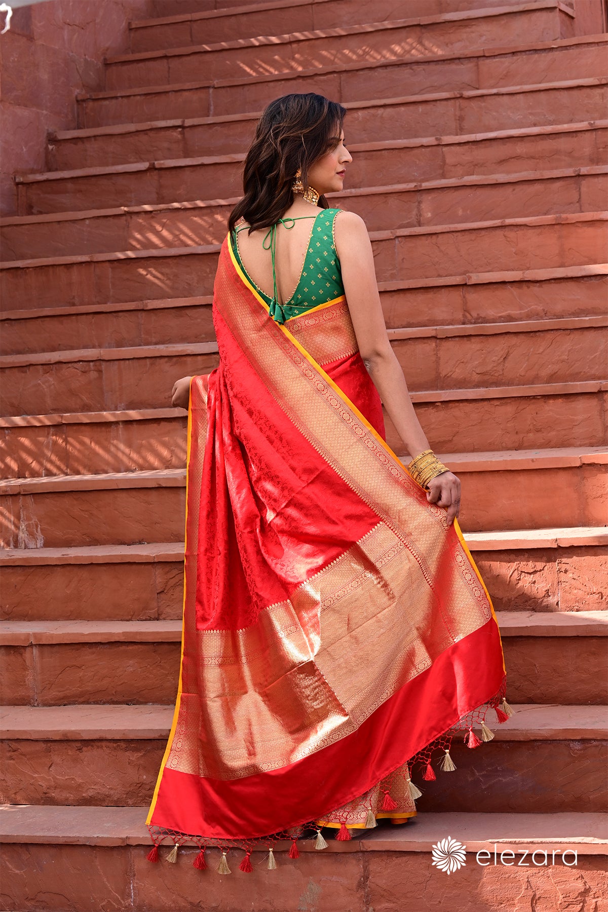 Handwoven Red Tanchoi Pure Katan Silk Banarasi