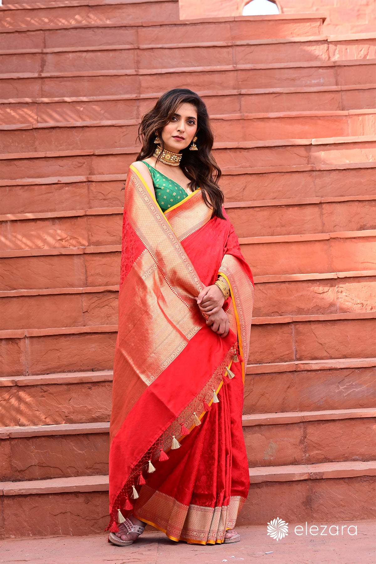 Handwoven Red Tanchoi Pure Katan Silk Banarasi