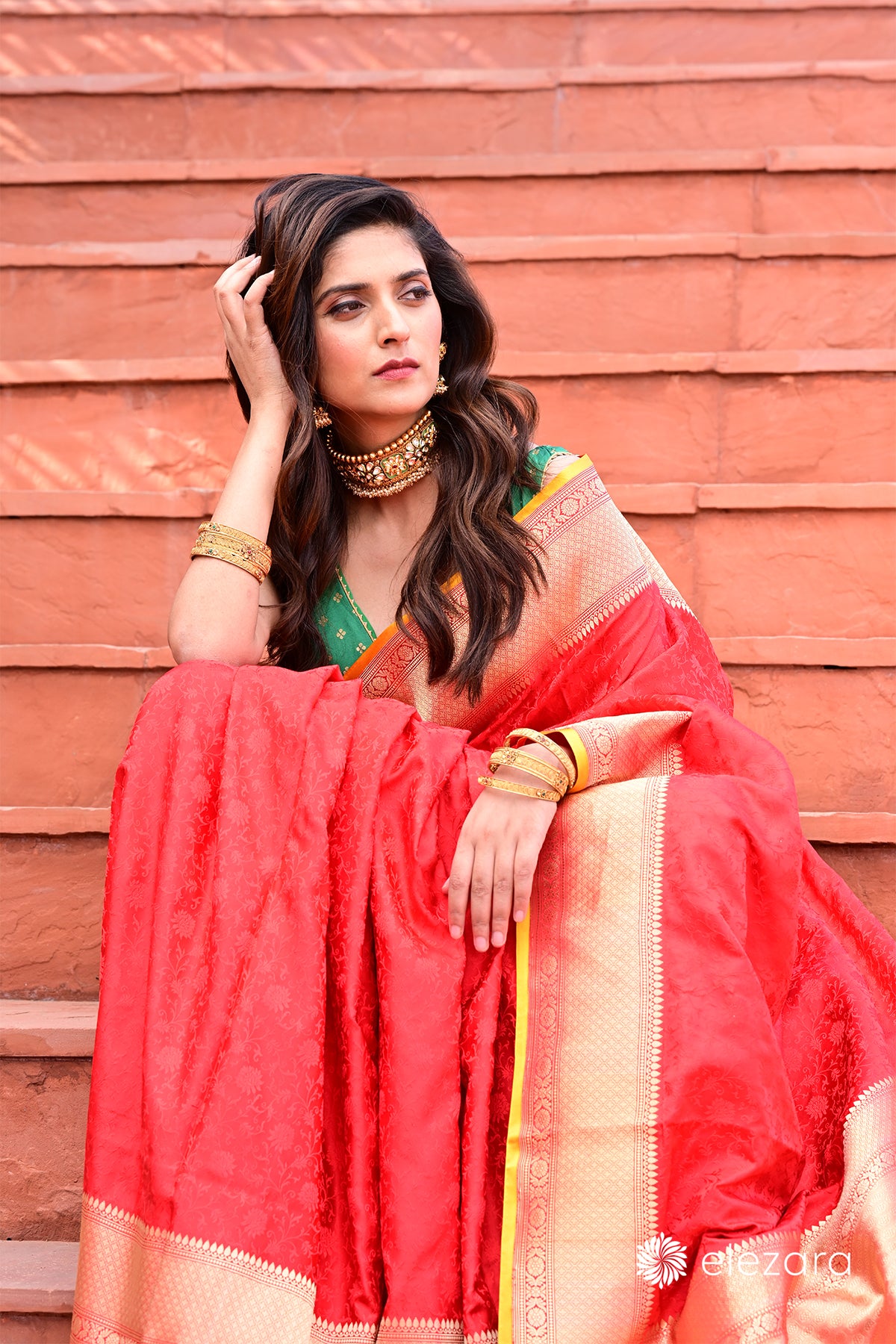 Handwoven Red Tanchoi Pure Katan Silk Banarasi