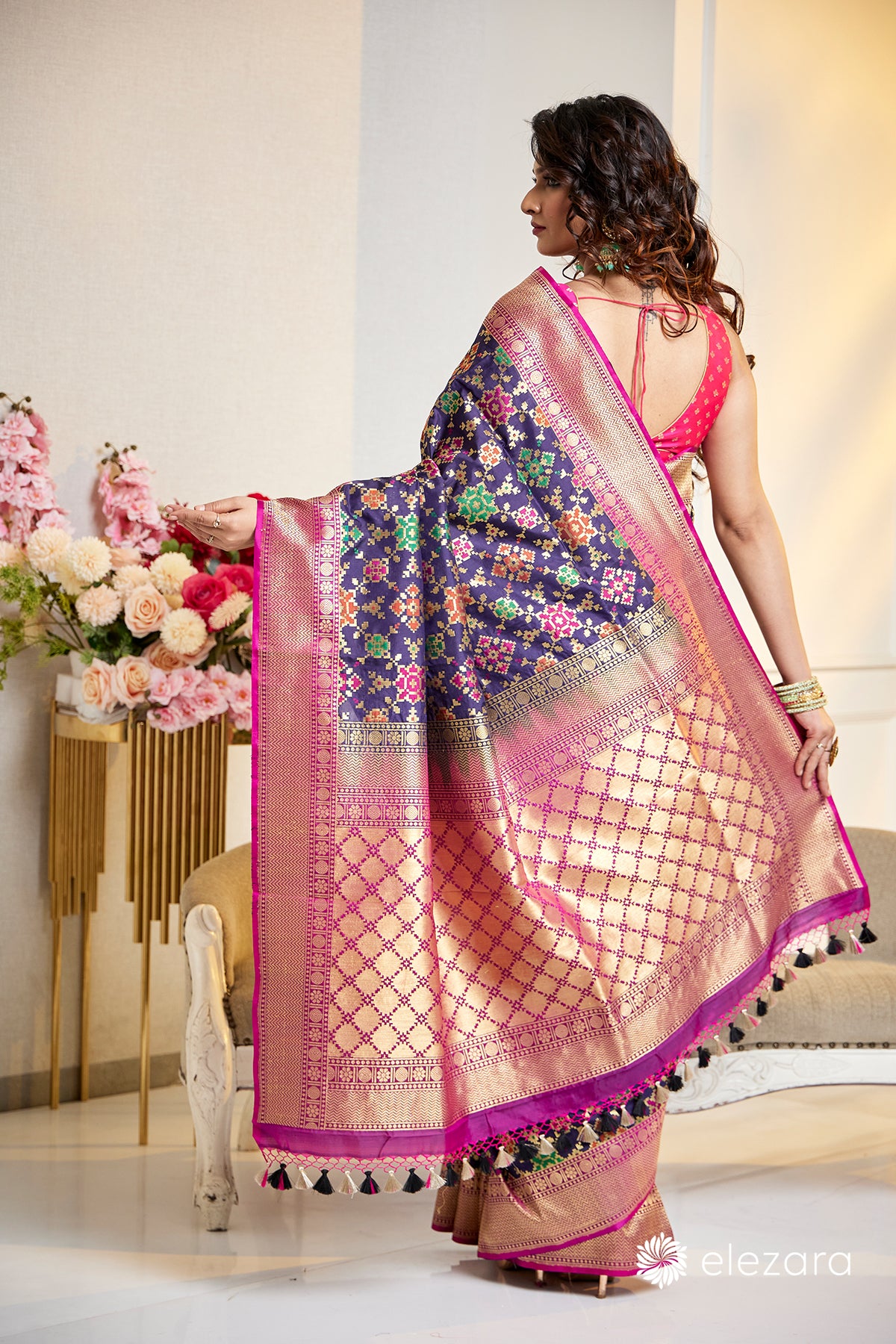 Handwoven Blue Pure Katan Patola Silk Banarasi