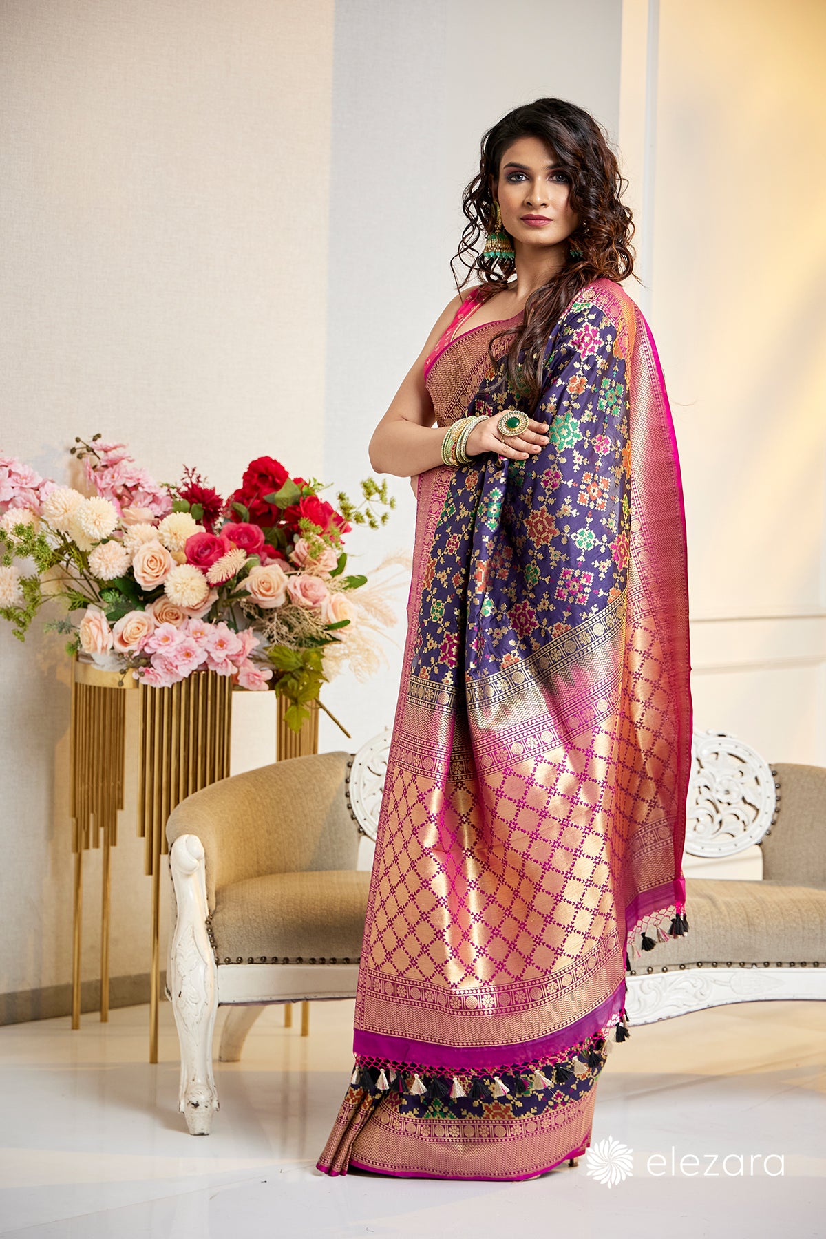 Handwoven Blue Pure Katan Patola Silk Banarasi